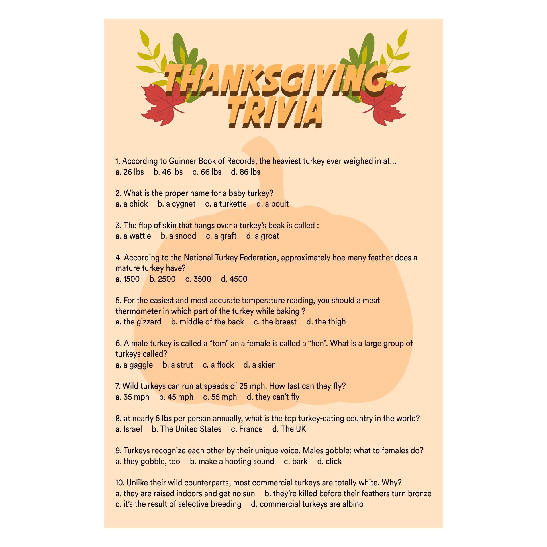 10 Best Free Printable Thanksgiving Trivia Game Printablee Com