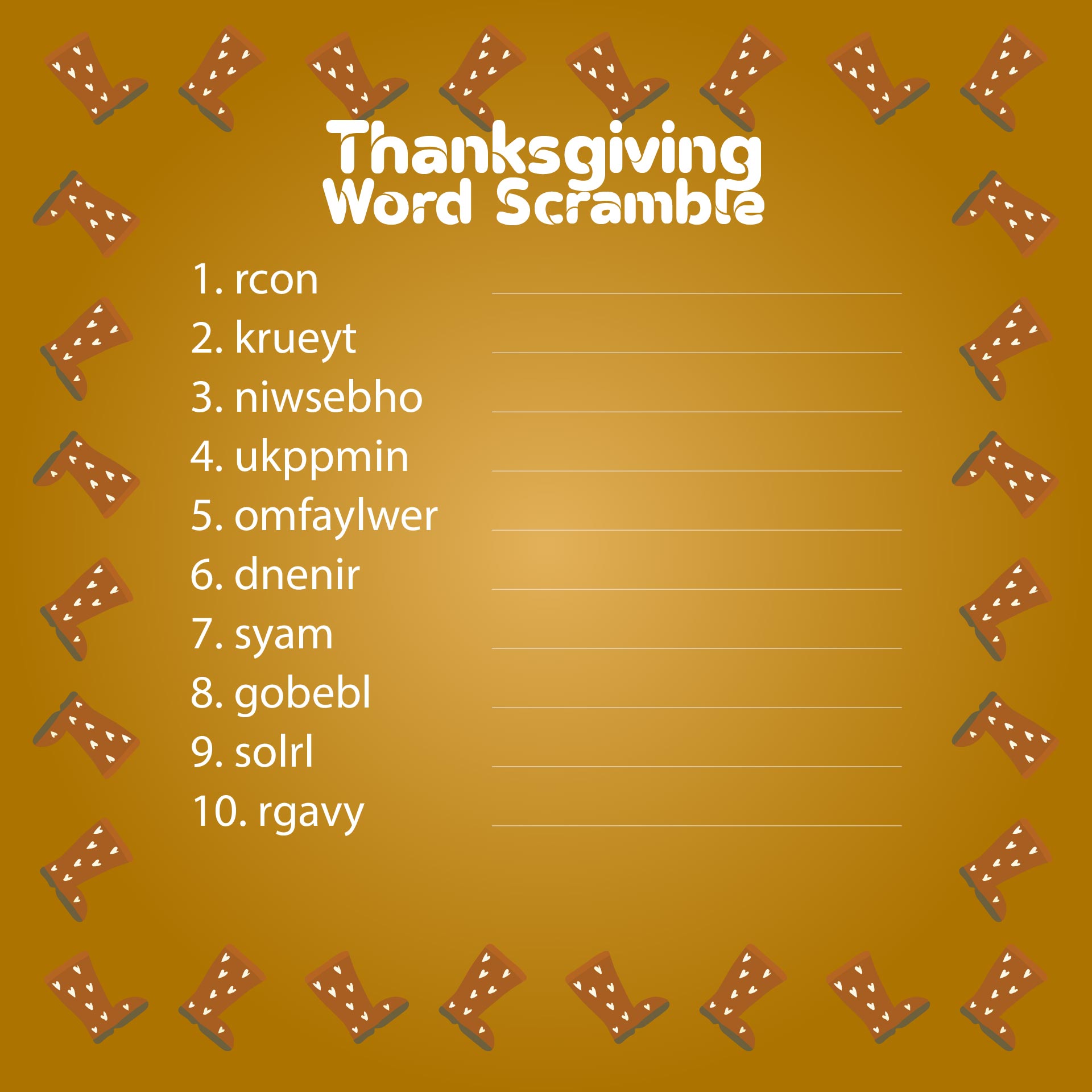 Printable Thanksgiving Word Scramble Answers