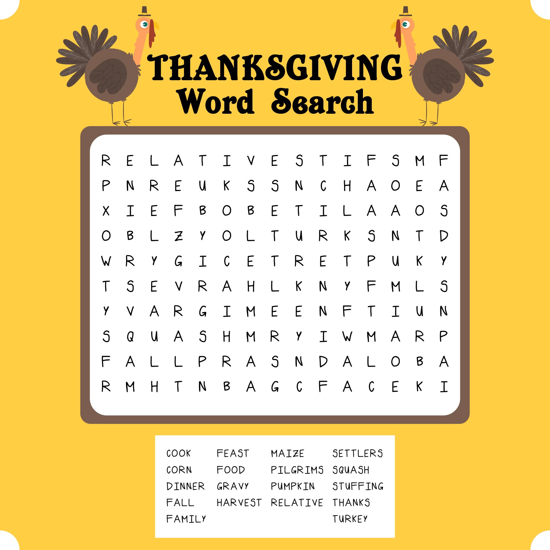 Printable Thanksgiving Word Search Puzzle