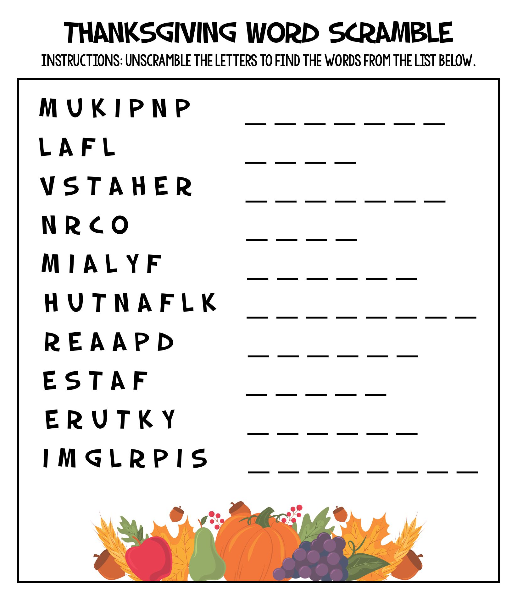 Printable Thanksgiving Worksheets First Grade