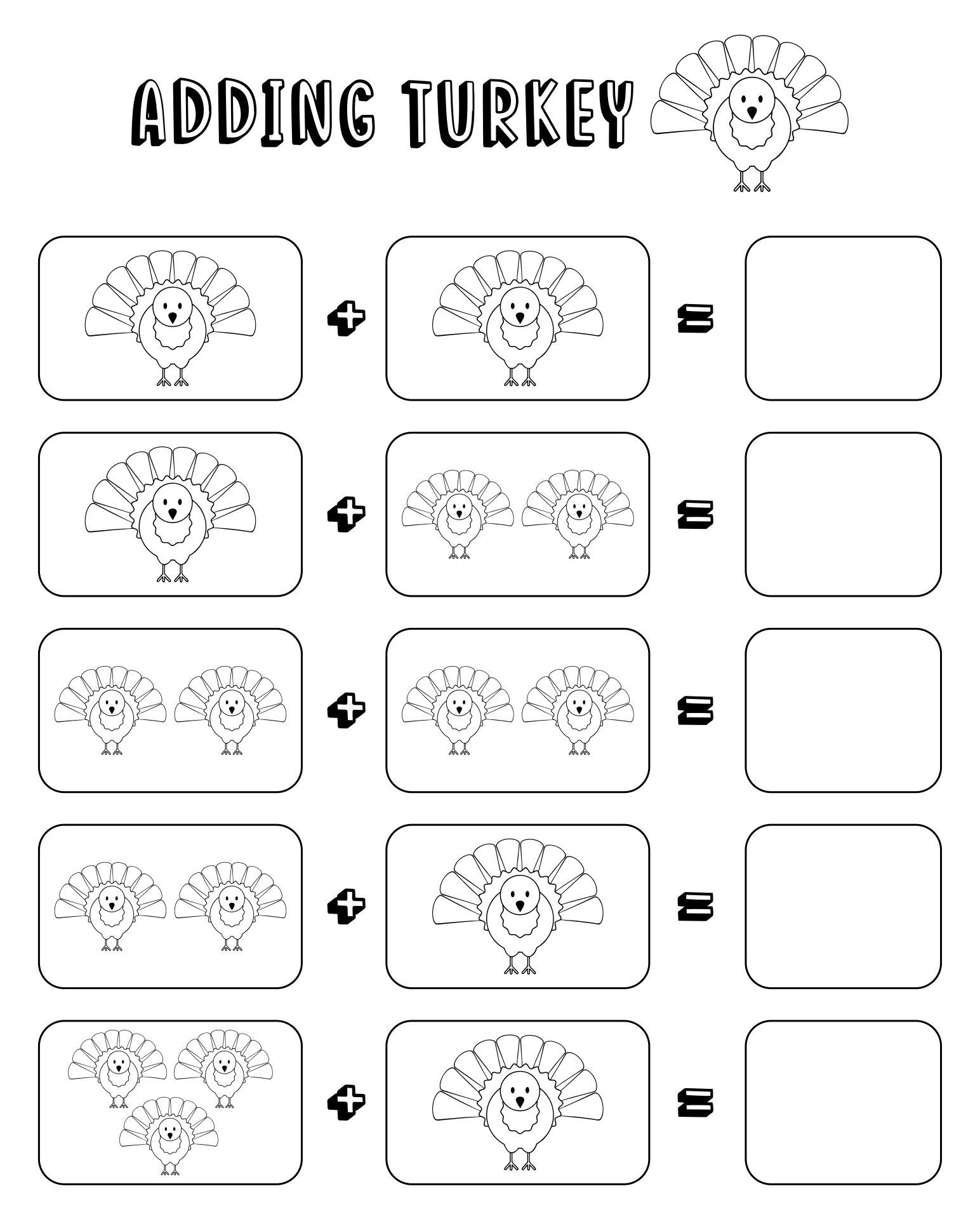 Printable Turkey Math Worksheets