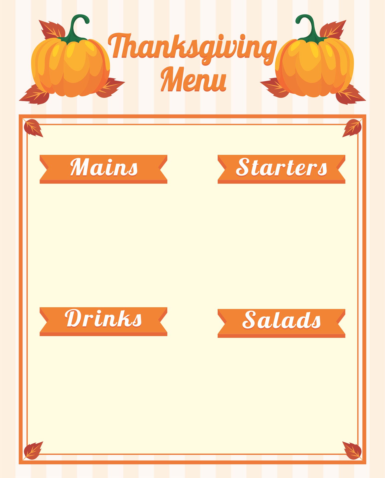 Retro Thanksgiving Menu In Flat Design
