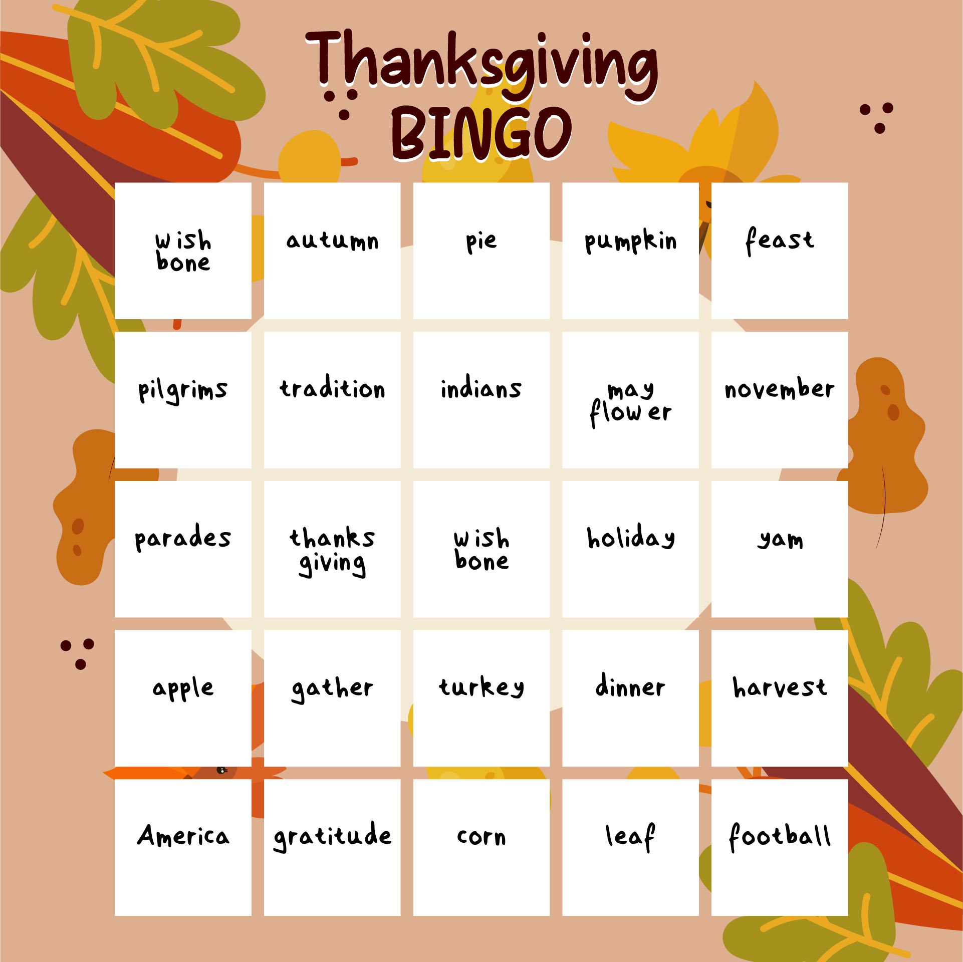 Thanksgiving Bingo Printable Game Cards For The Holidays