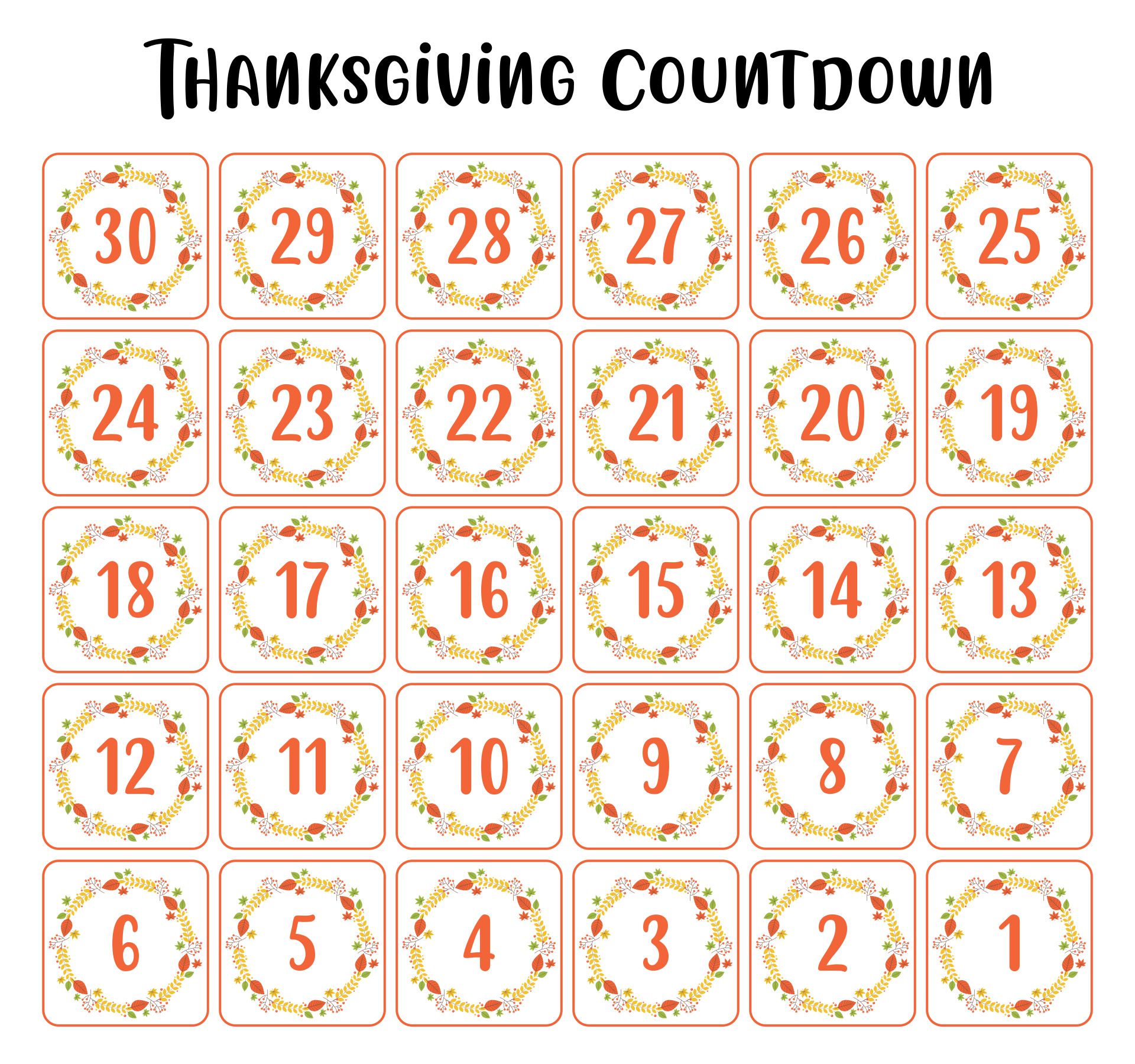 Thanksgiving Countdown Calendar Template