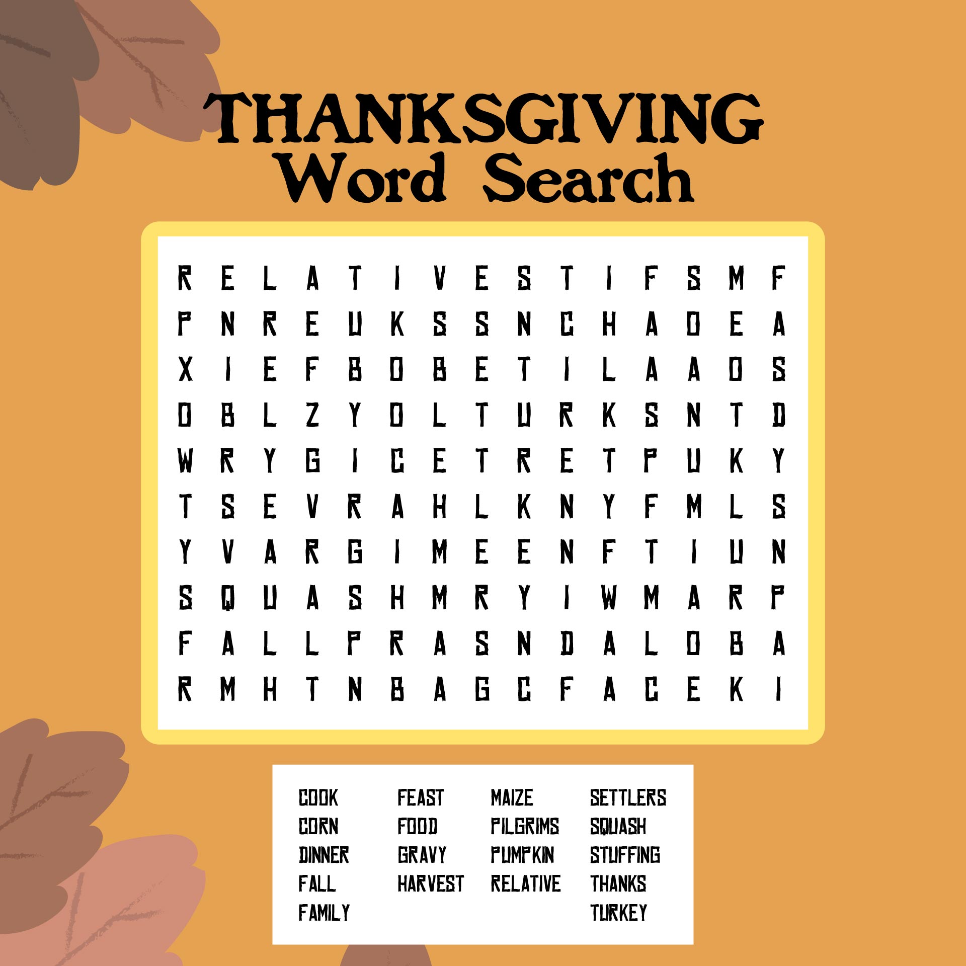 Thanksgiving Day Wordsearch Worksheets Printable