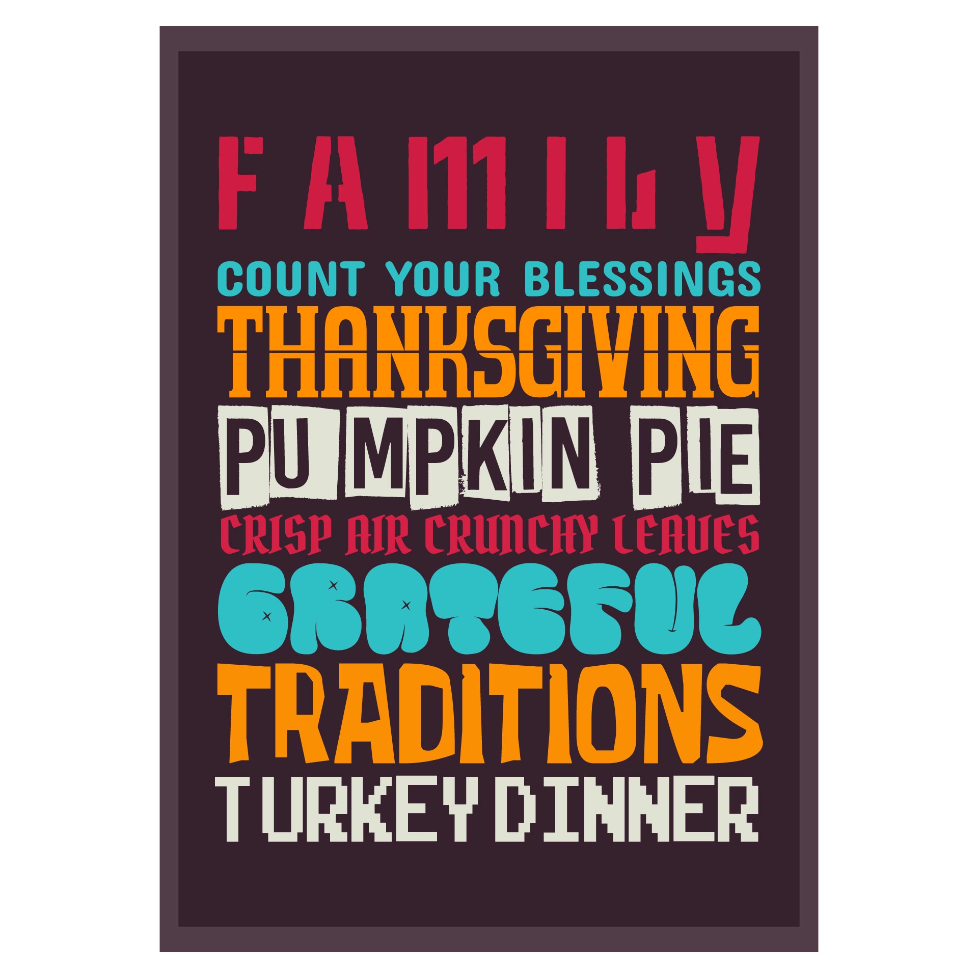 Thanksgiving Decor Subway Art Words Typography