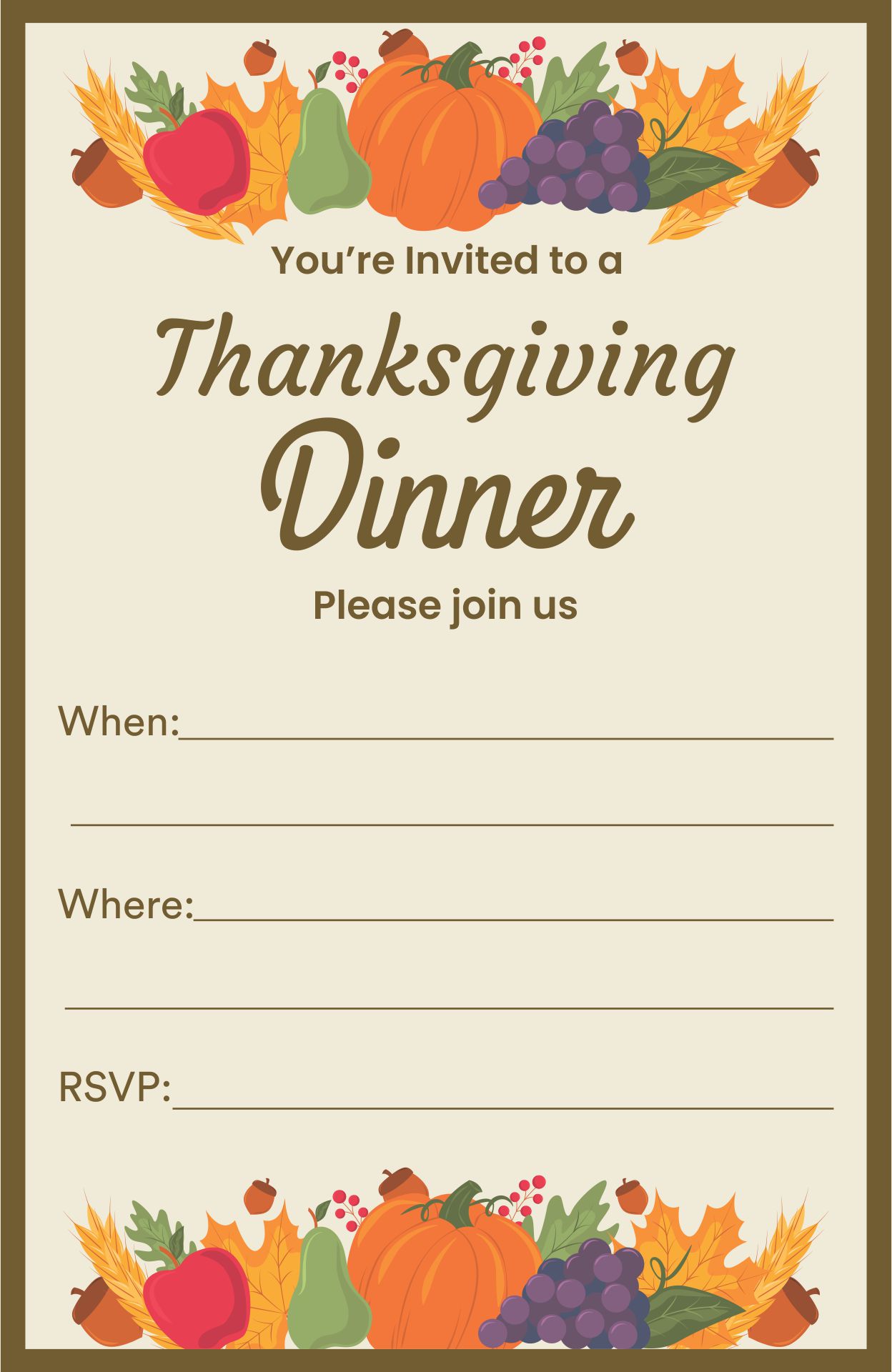 Thanksgiving Dinner Invitation Template Or Design Printable