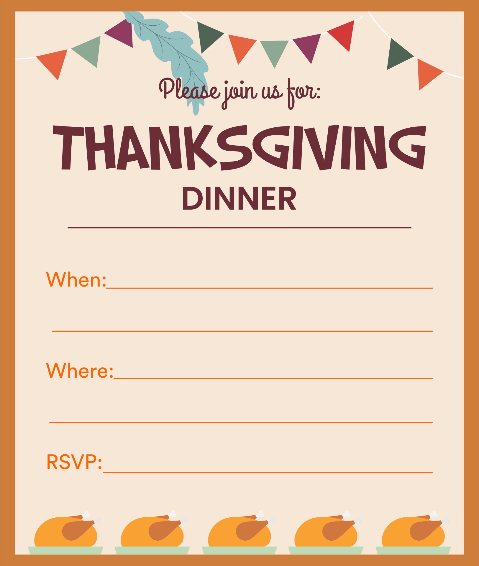 21 Best Thanksgiving Dinner Invitation Templates Printable Free Within Free Dinner Invitation Templates For Word