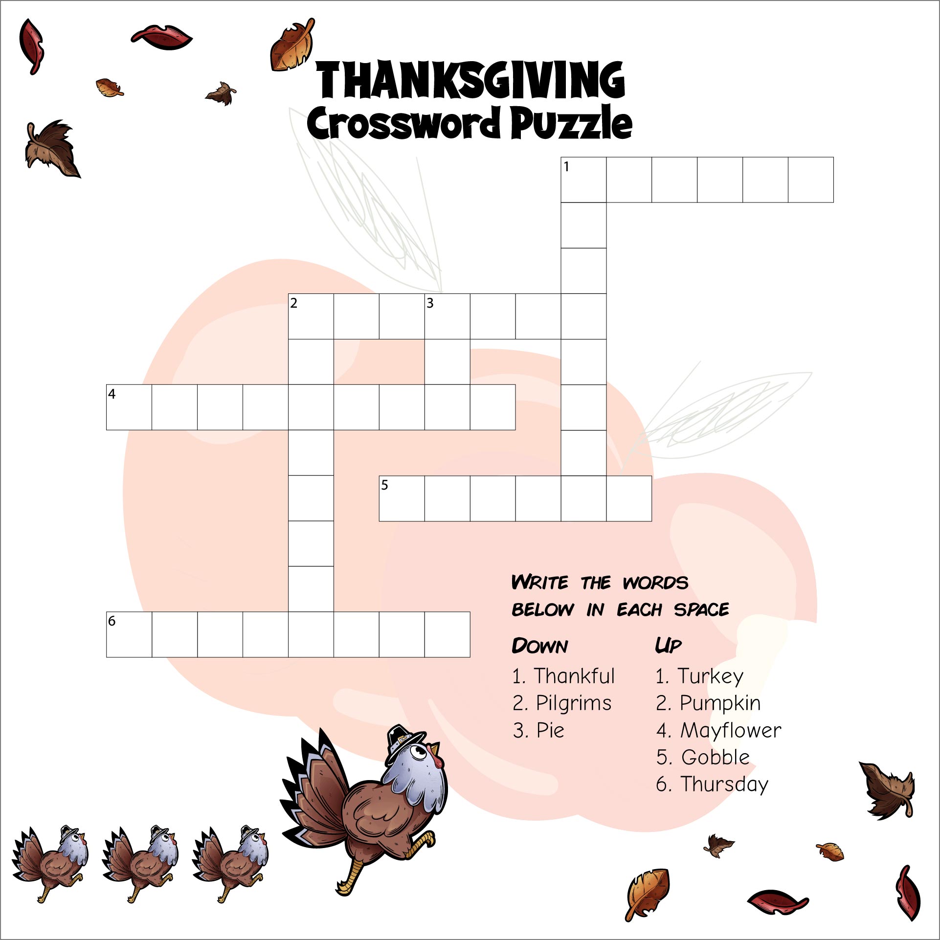 Thanksgiving ESL Printable Crossword Puzzle Worksheet For Kids