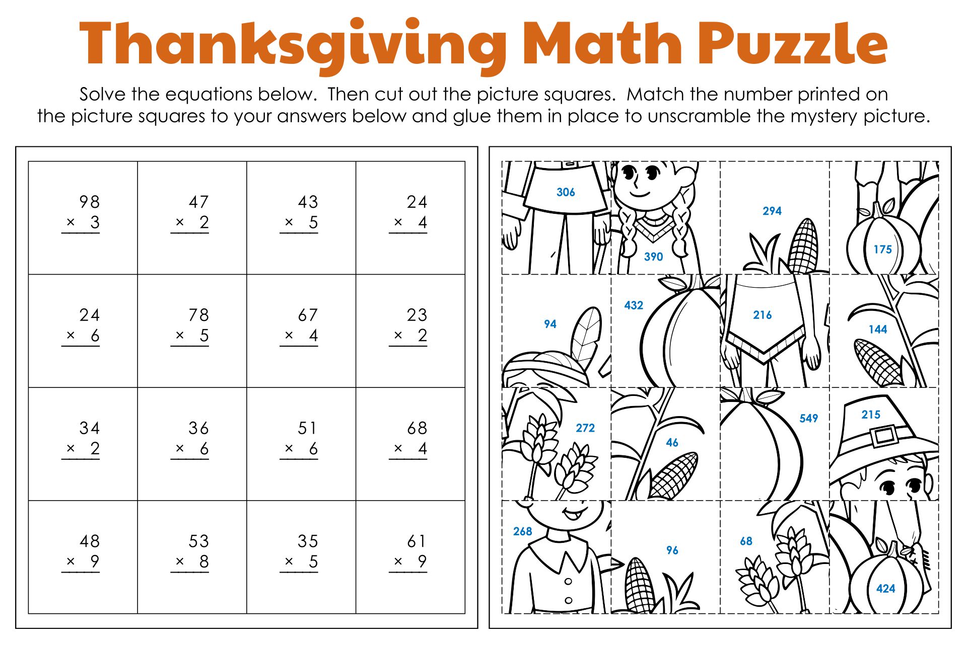 Thanksgiving Math Worksheets And Activities For Kids