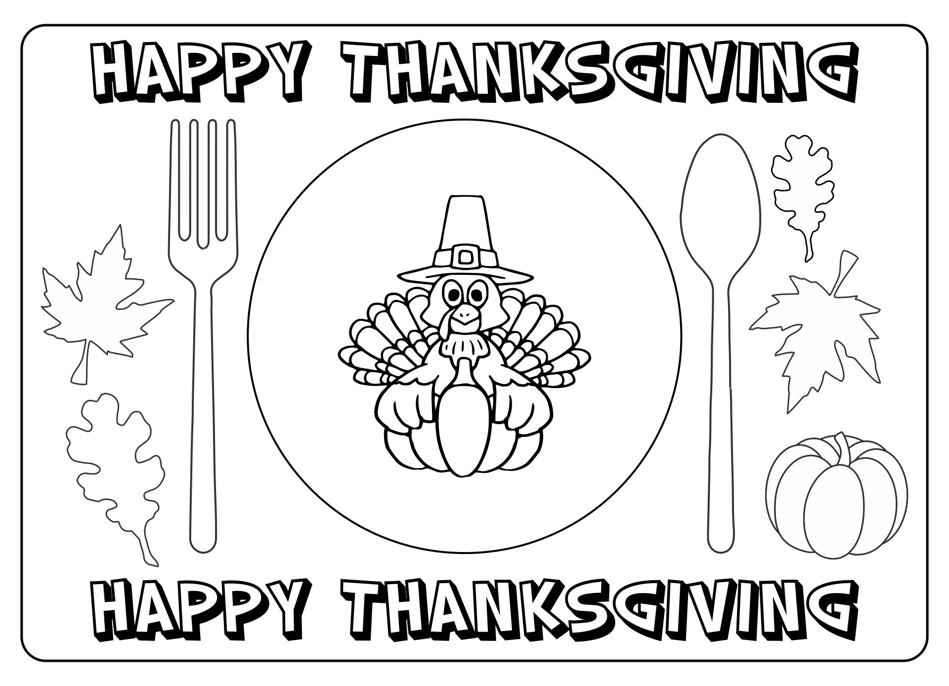 Thanksgiving Printable Coloring Page Turkey Placemat For Kids Table