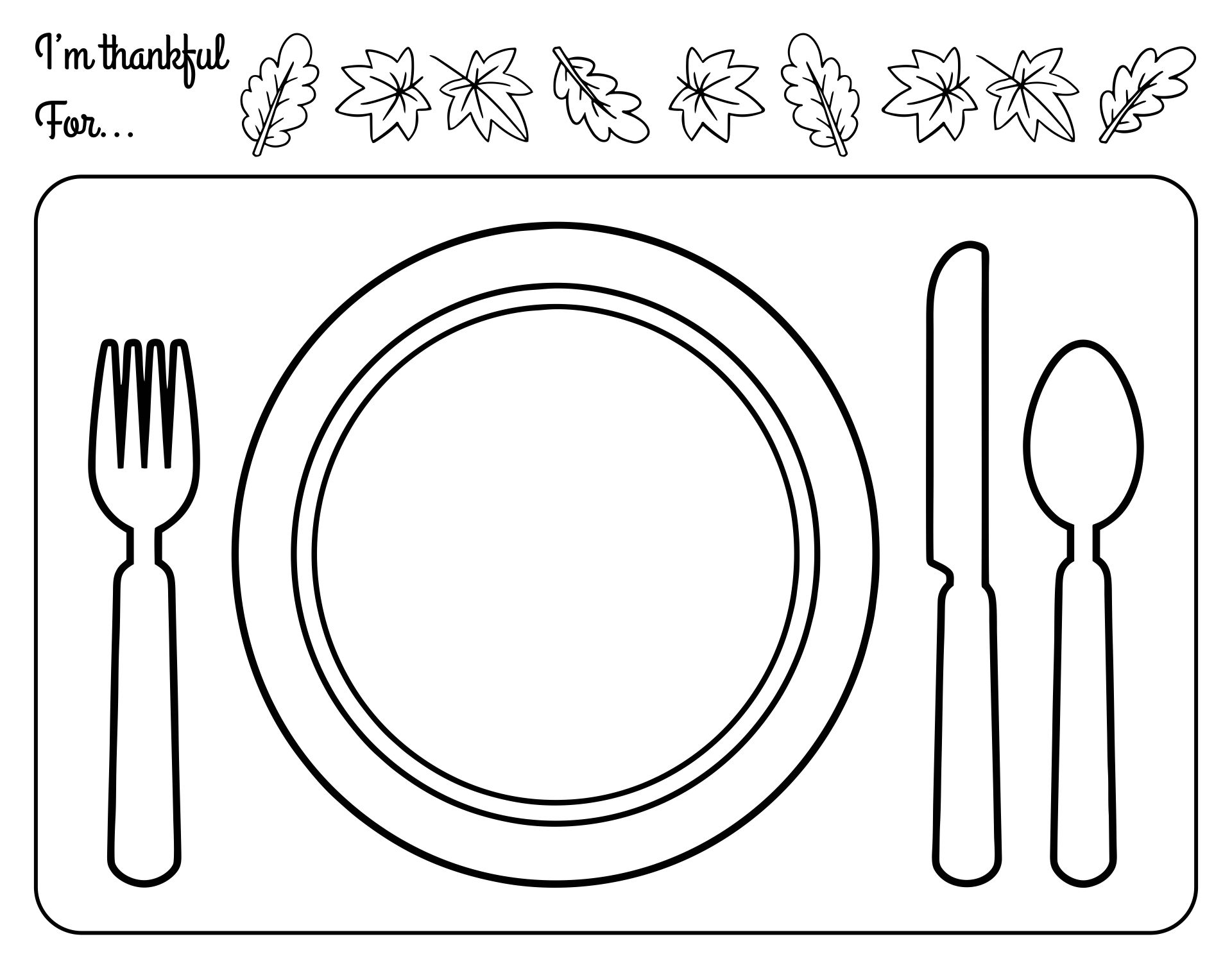 Thanksgiving Printable Place Setting For Kids