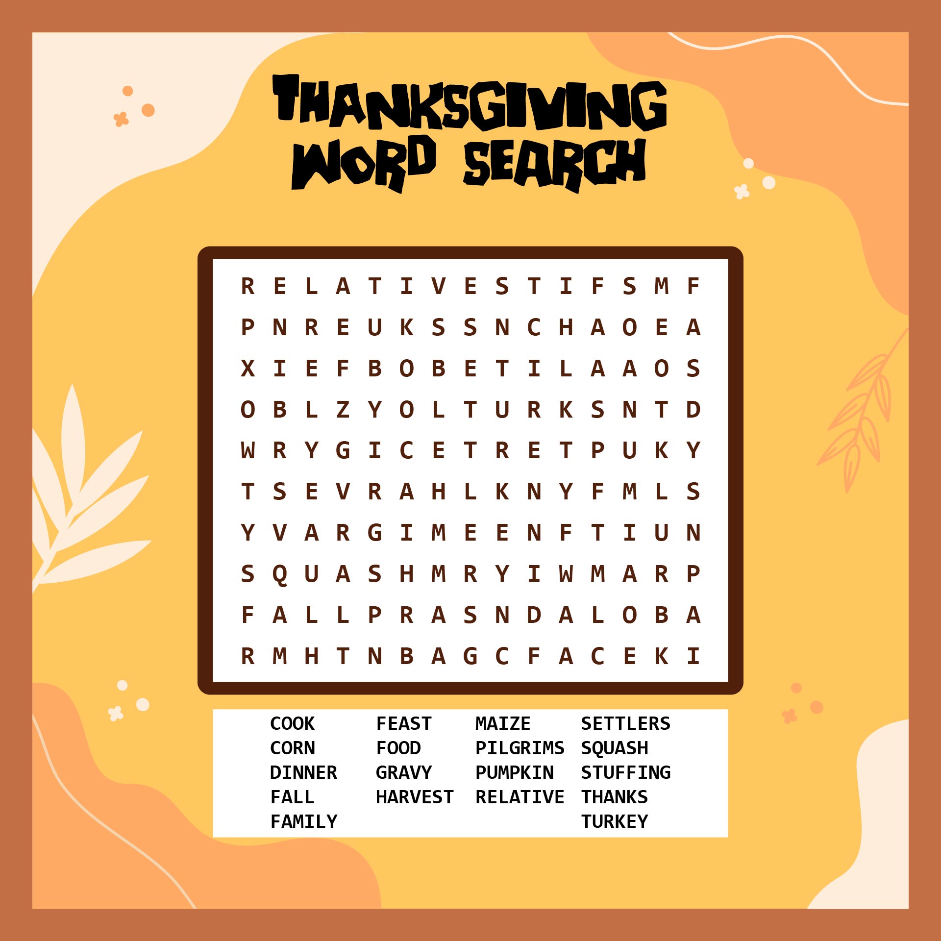 Thanksgiving Word Search Challenge Printable