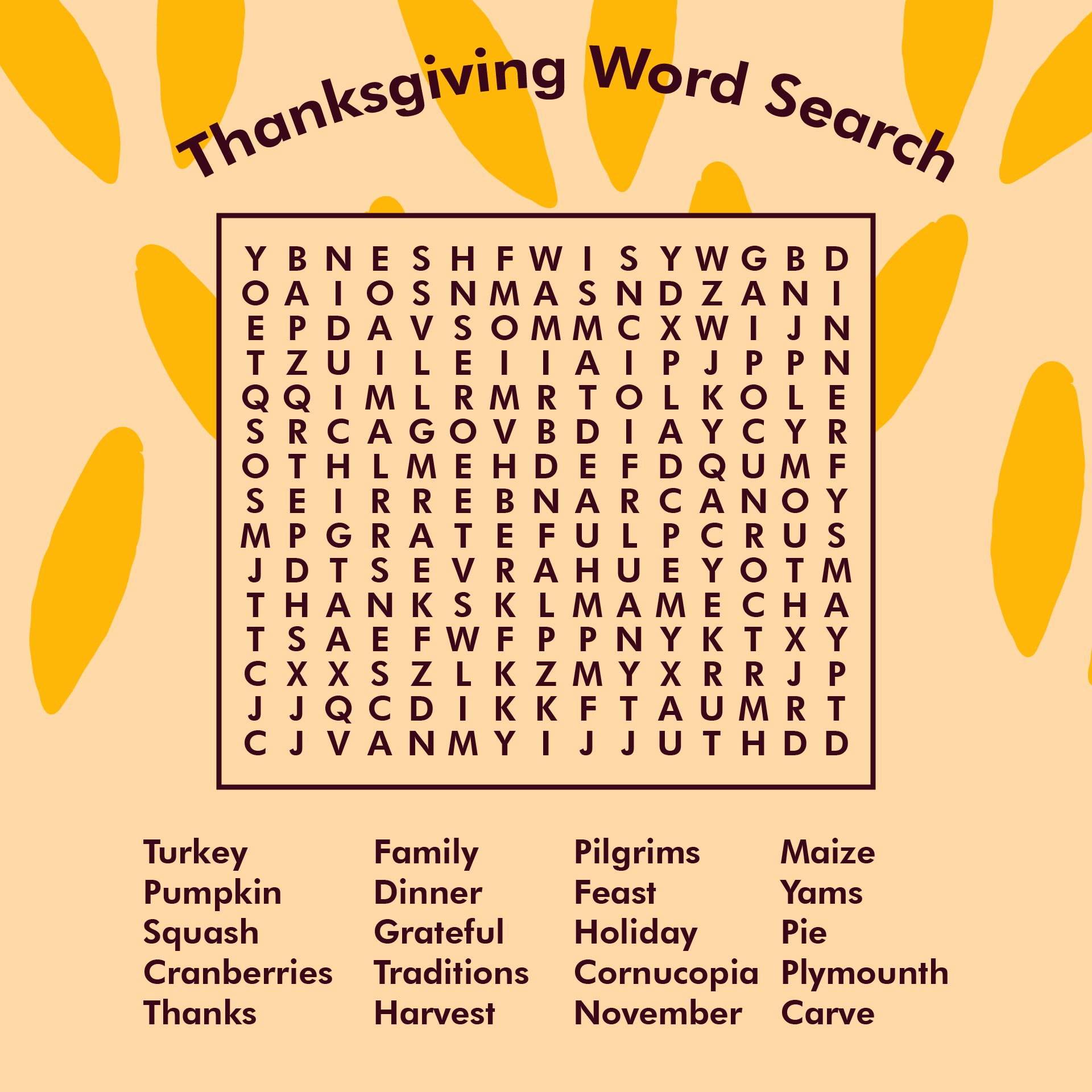 Thanksgiving Word Search Easy Printable