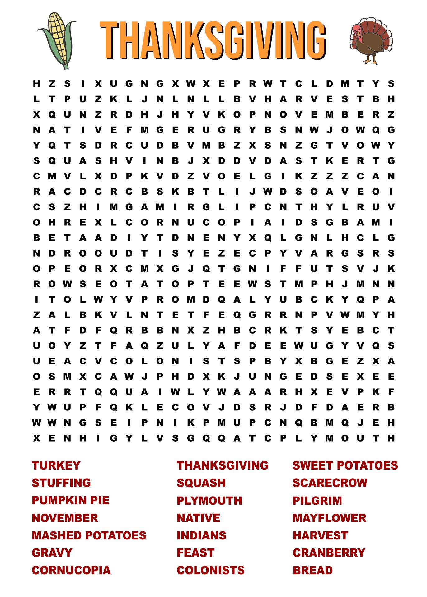 Thanksgiving Word Search Puzzles Workbook