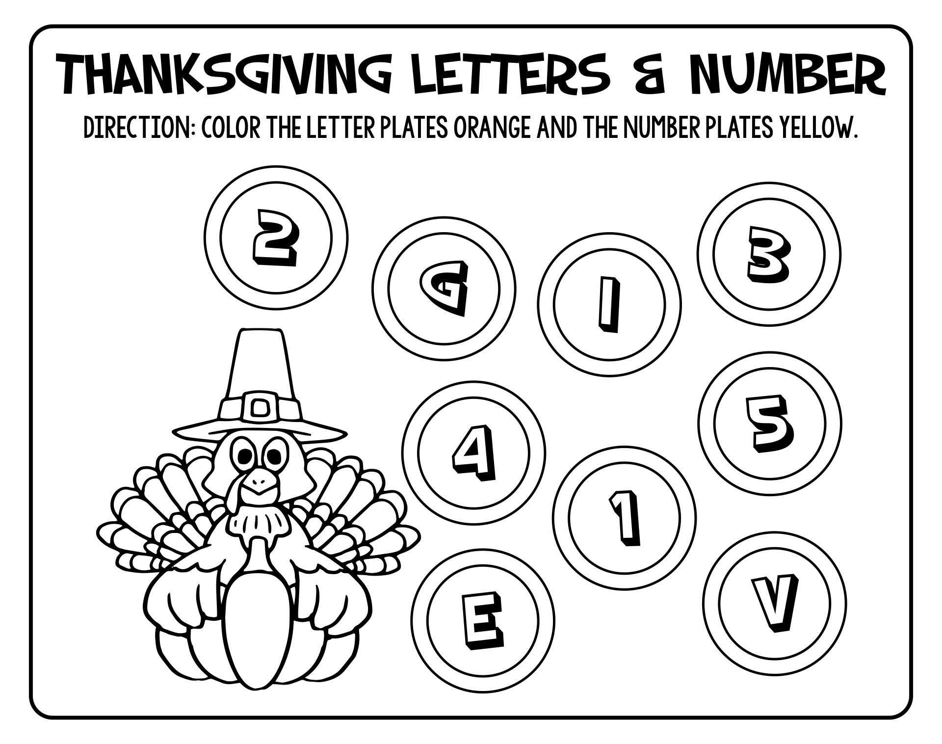 Thanksgiving Worksheets Free Letters & Numbers Printable Activity
