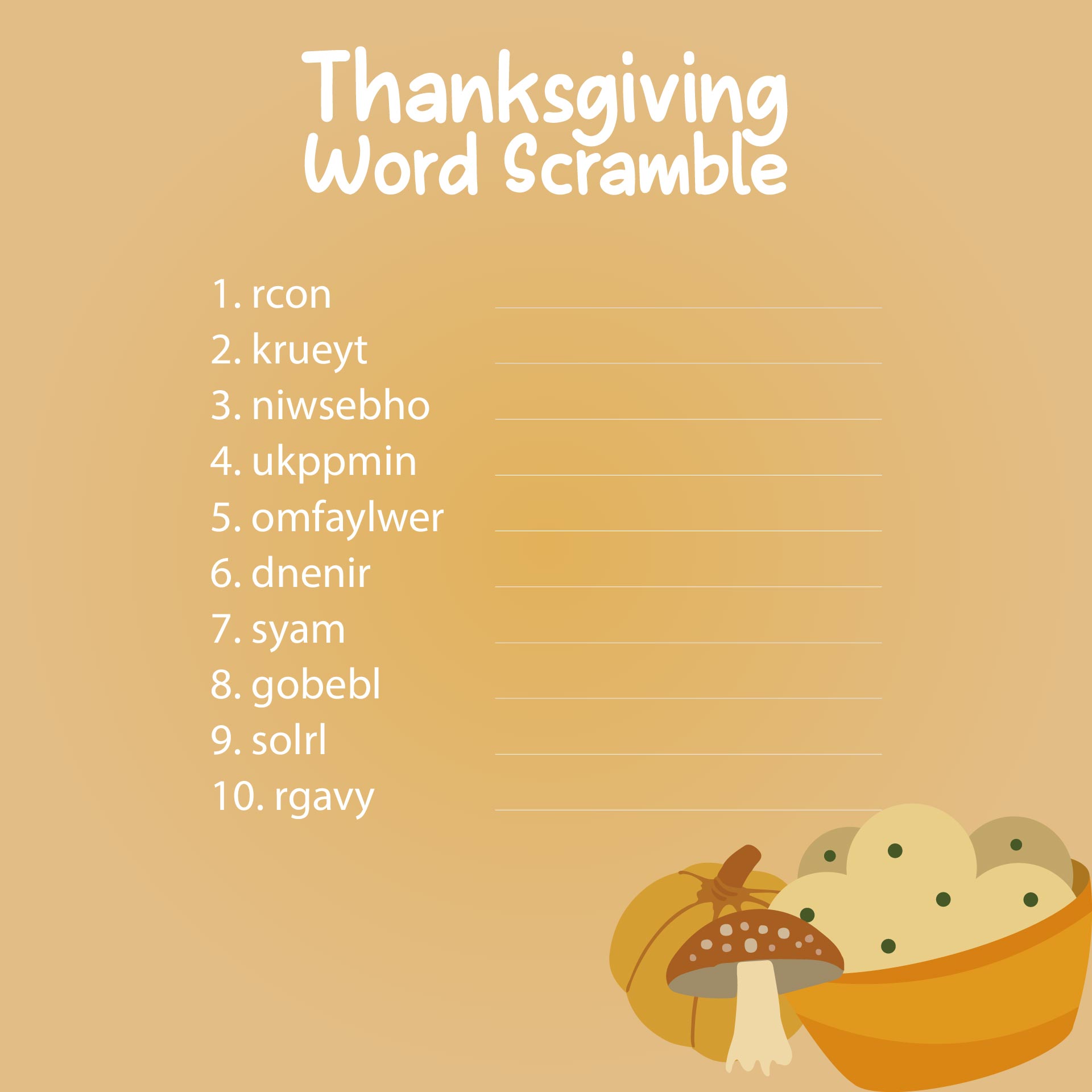 Unscramble Thanksgiving Word Scramble Answers Printable