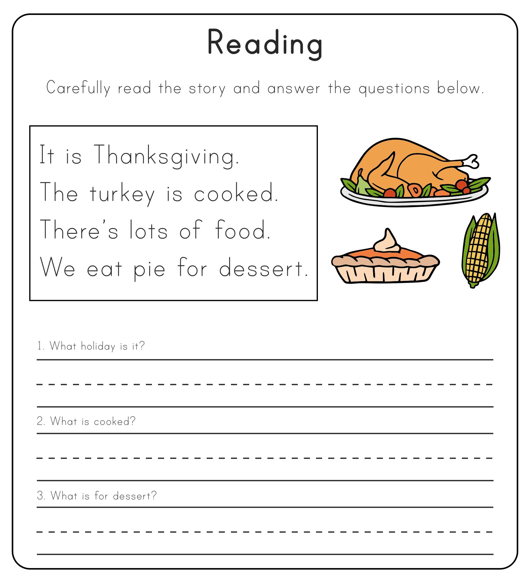 3rd Grade Thanksgiving Reading Comprehension Worksheets
