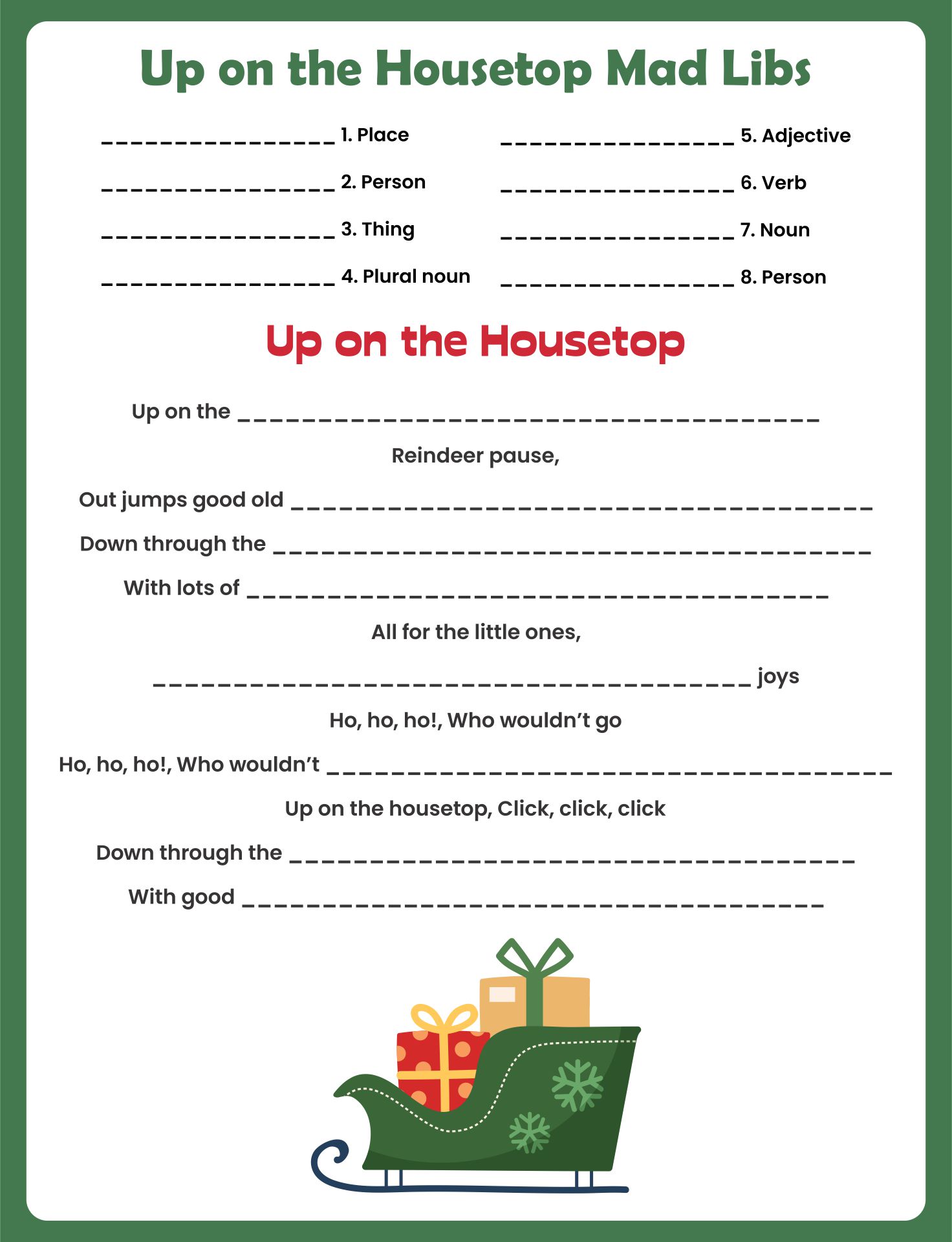 Christmas Ad Libs Fill-In Word Game Printables