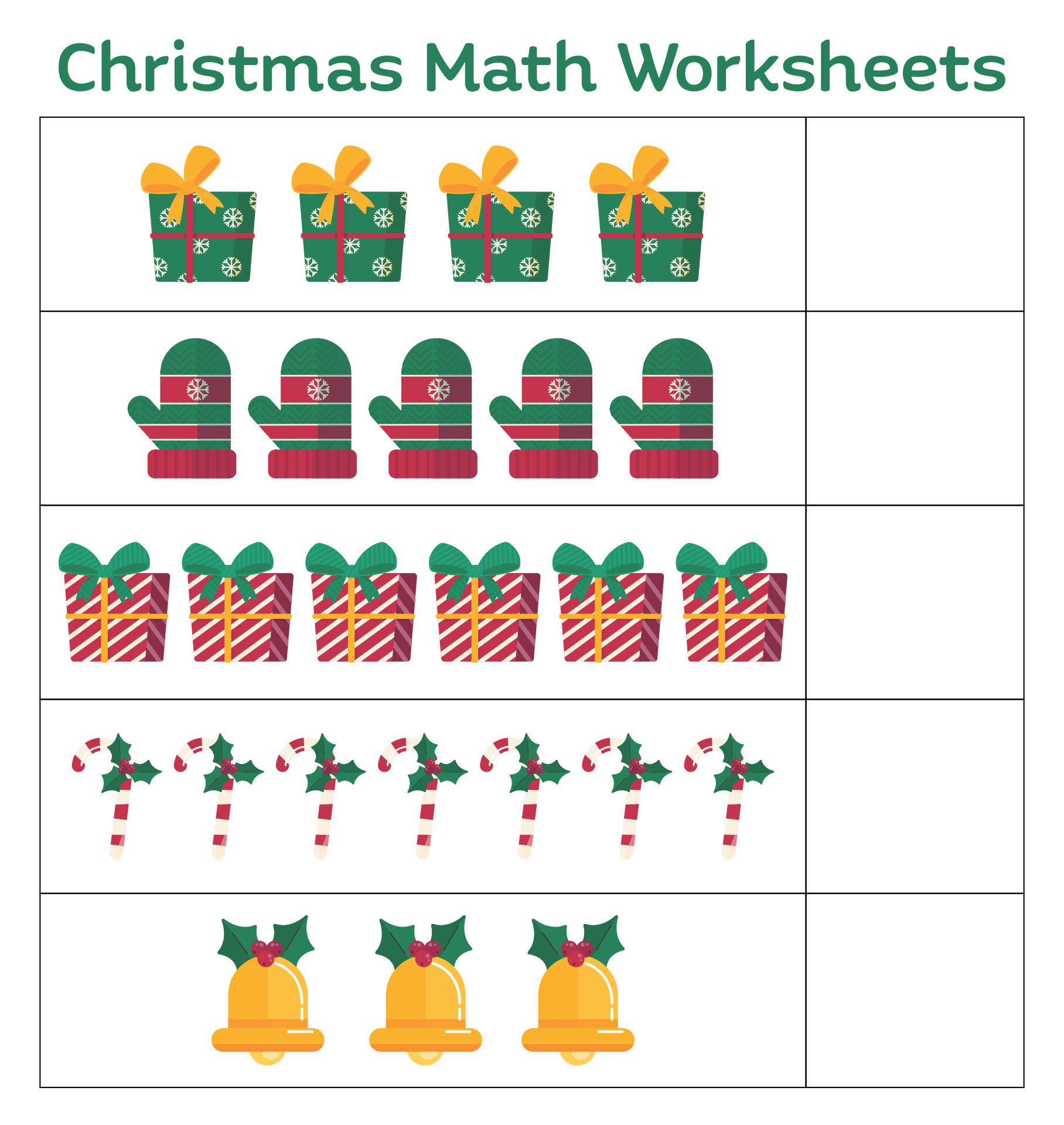 Christmas Numbers Math Worksheets For Kindergarten