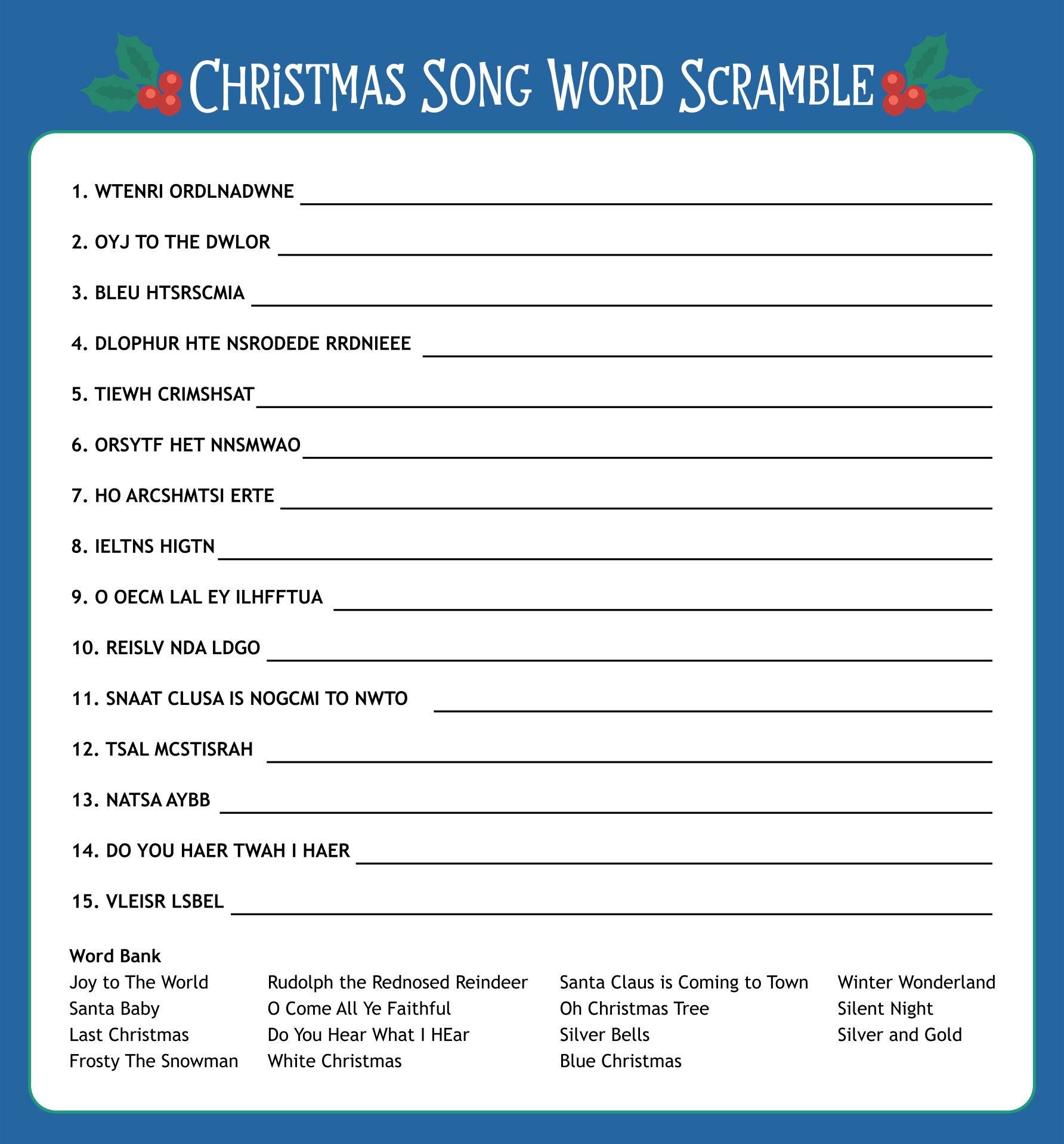 Christmas Song Scramble For Classroom Activity