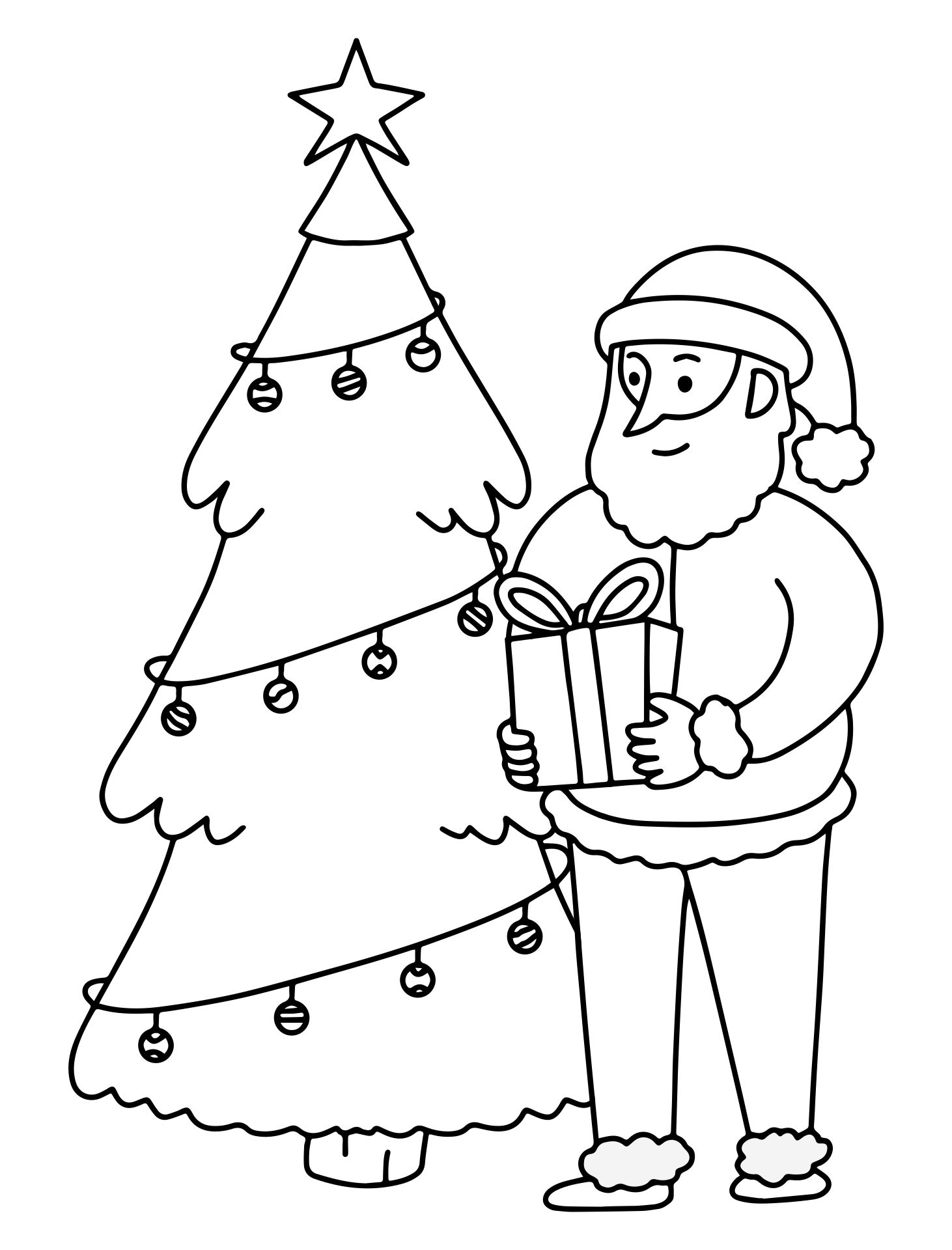 Christmas Tree With Santa Coloring Page