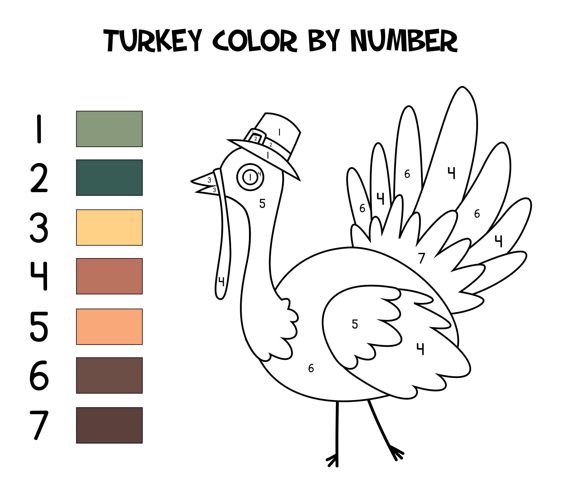 Color By Number Thanksgiving Turkey Printable