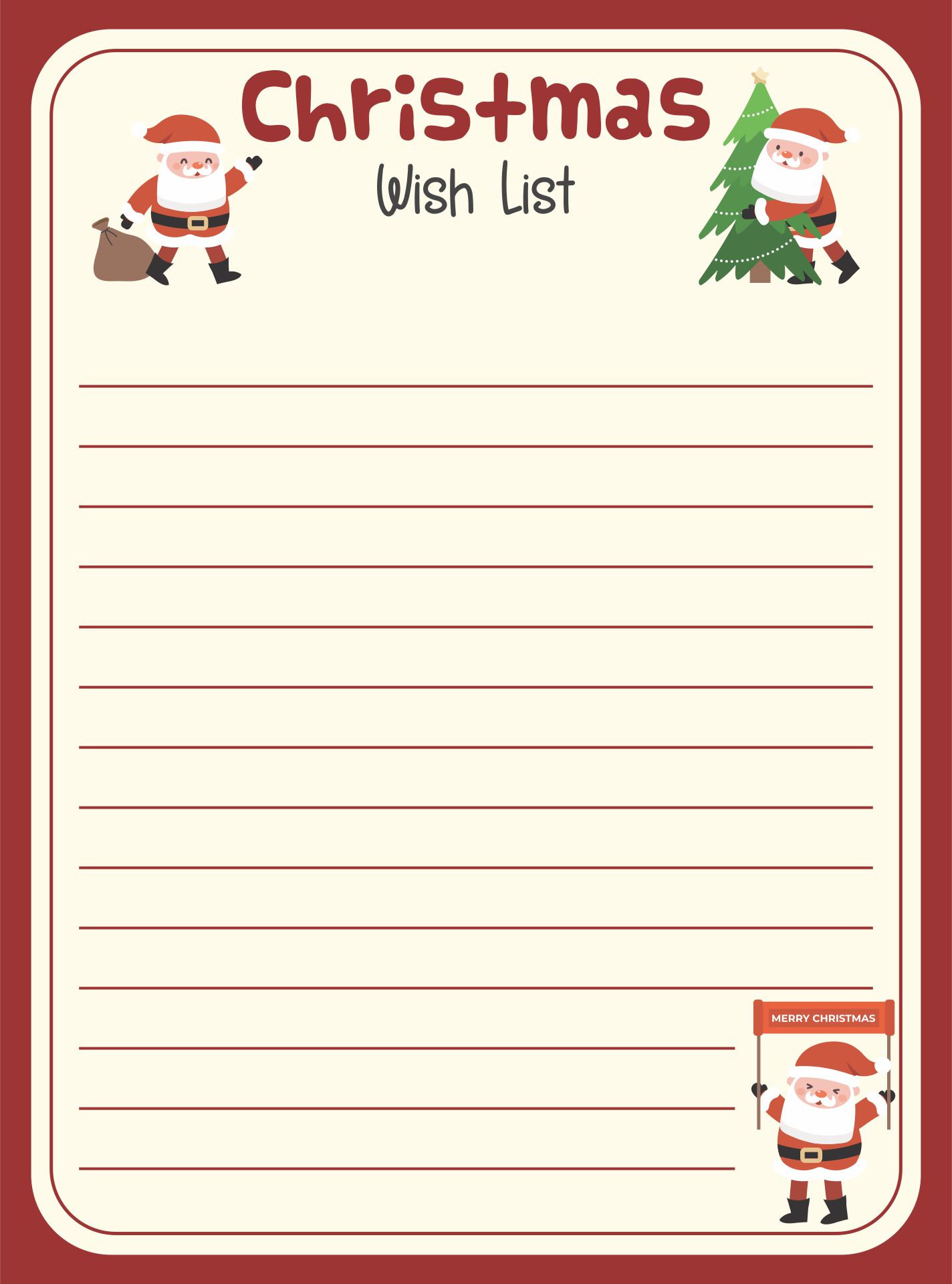 Cute Christmas Wish List Template Printable