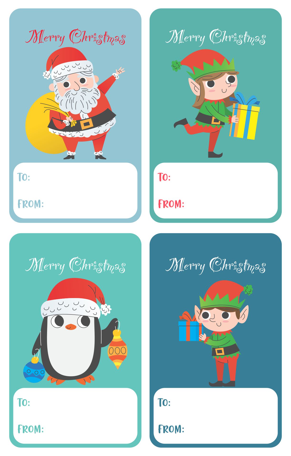 Cute Kids Cartoon Christmas Gift Tags