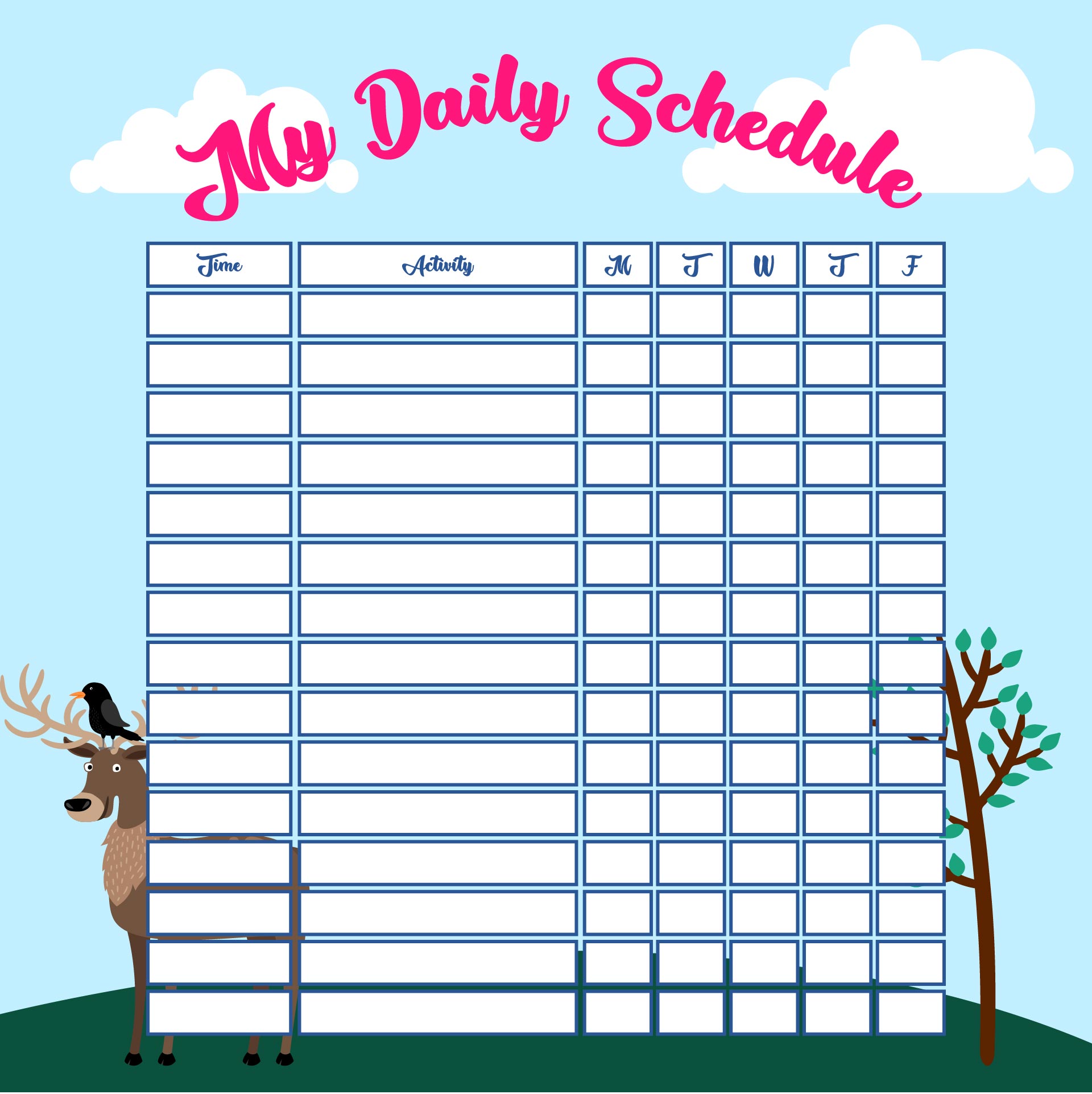 Daily Schedule Template For Kids