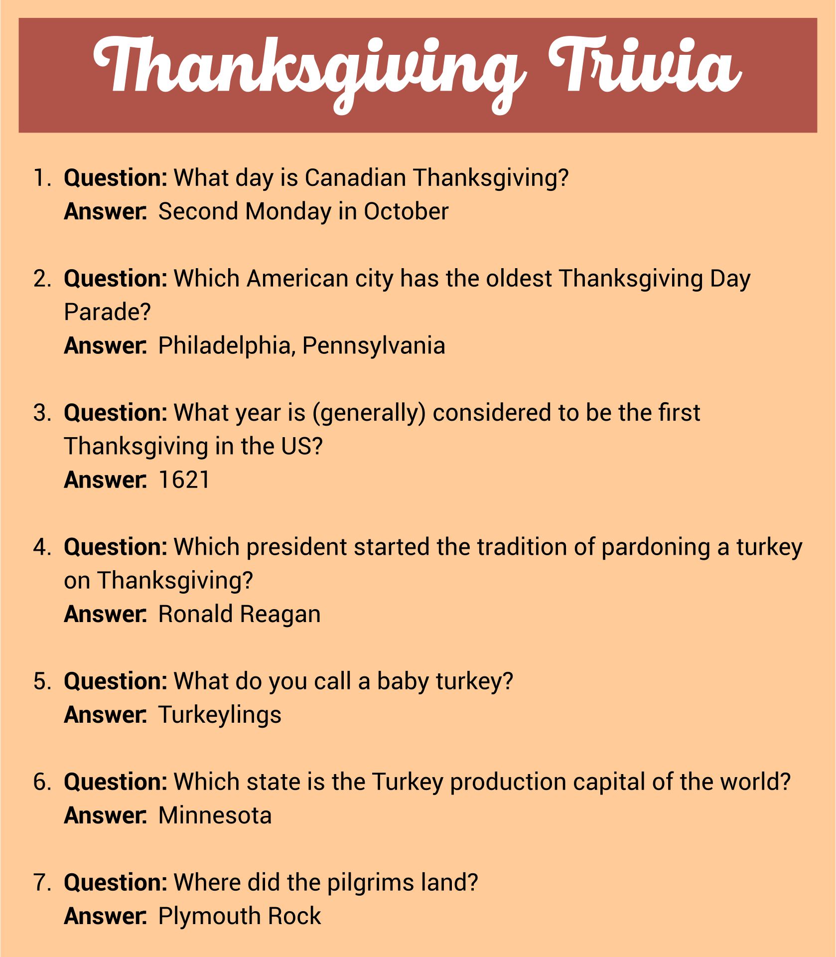 Easy Thanksgiving Trivia Questions And Answers