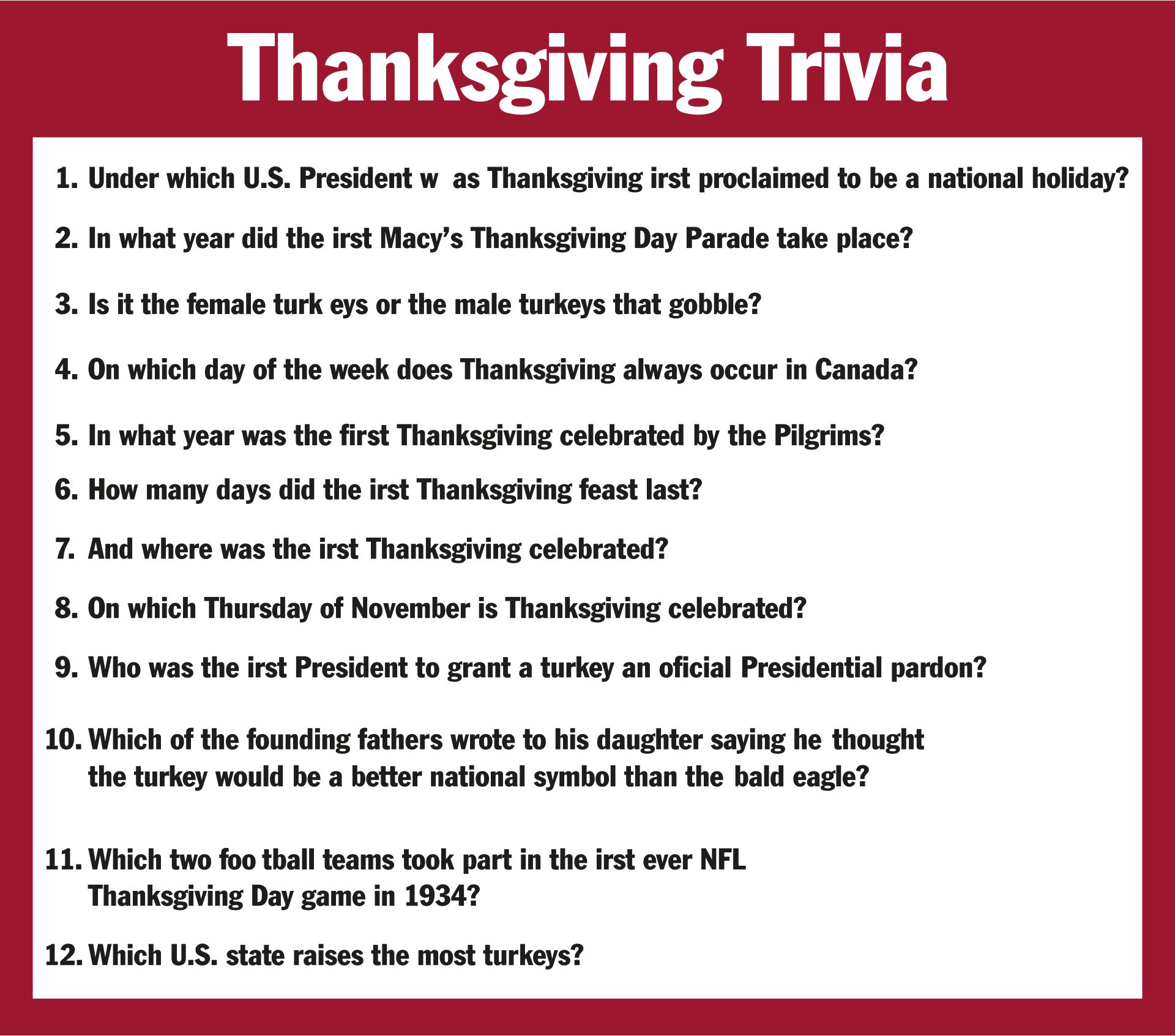 Easy Thanksgiving Trivia Questions