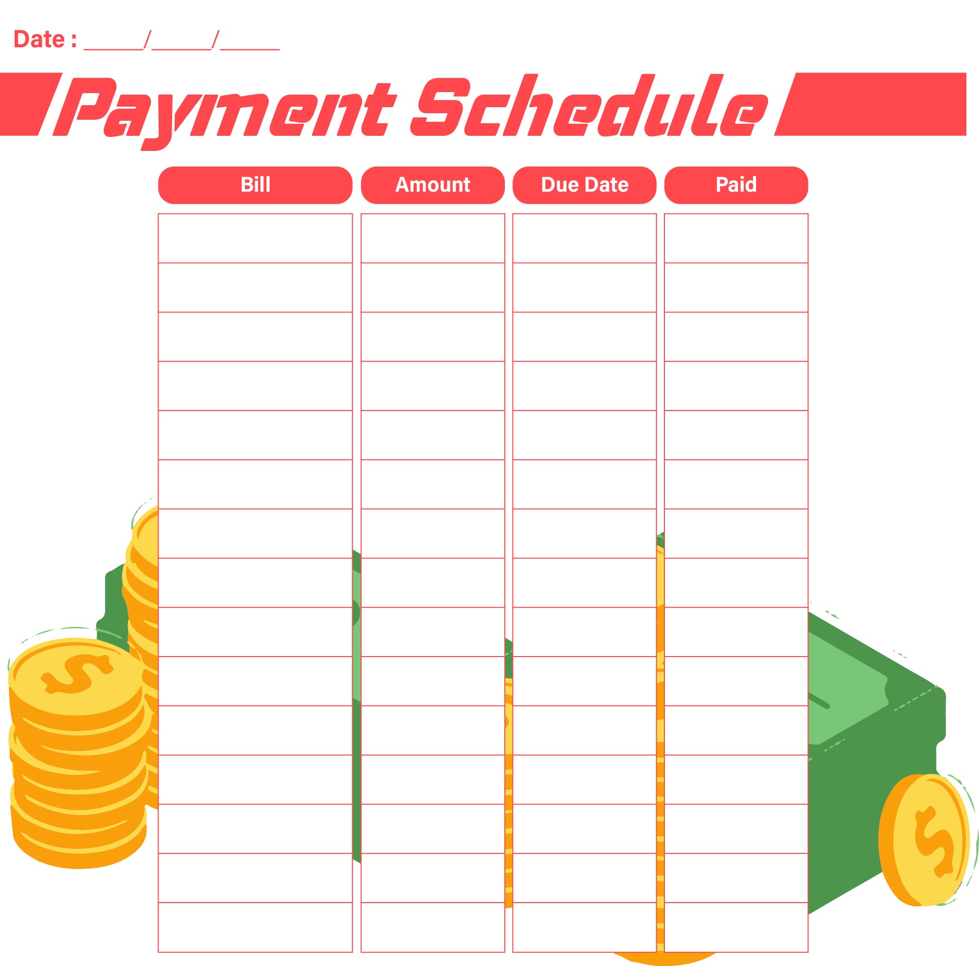 Printable Bill Payment Schedule