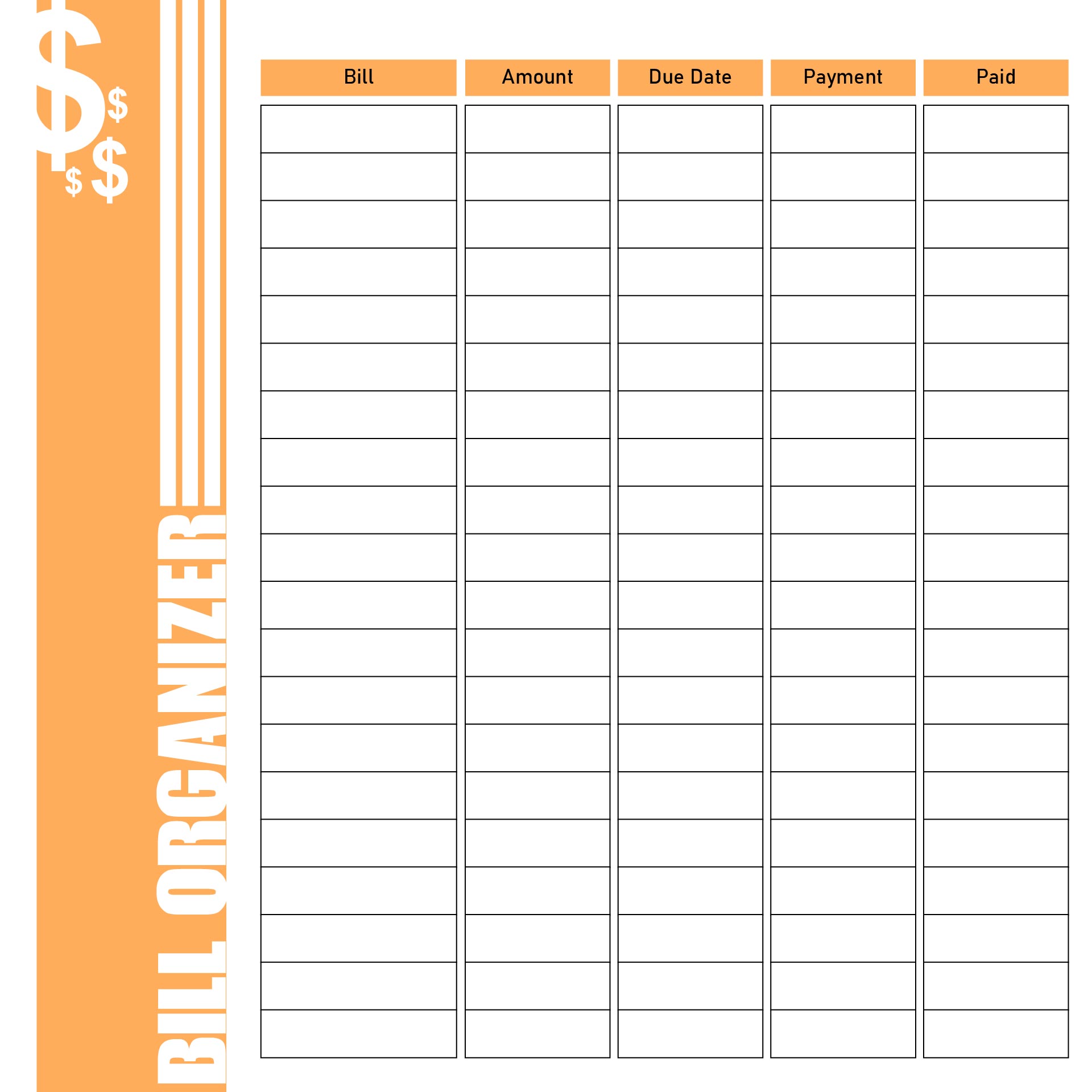 Free Printable Monthly Bill Organizer Sheets