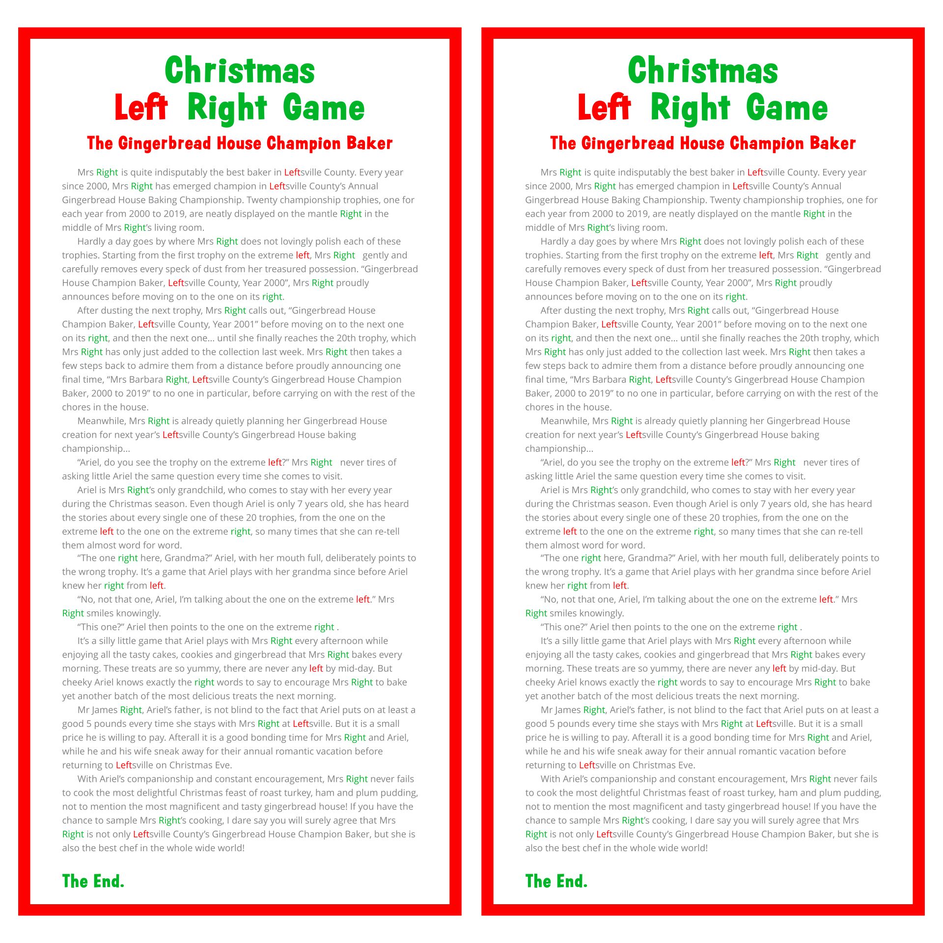 Left Right Christmas Story Printable