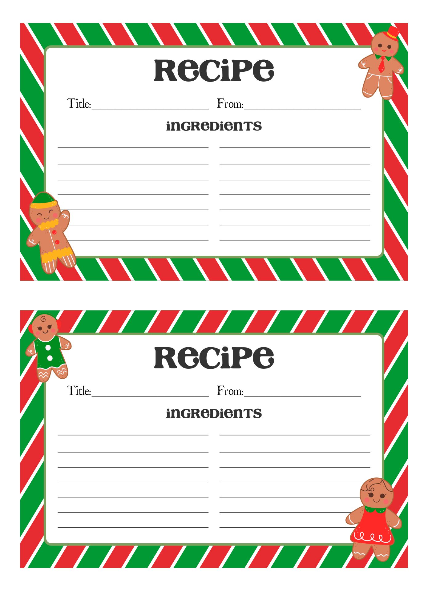 Printable Christmas Cookie Recipe Card Template