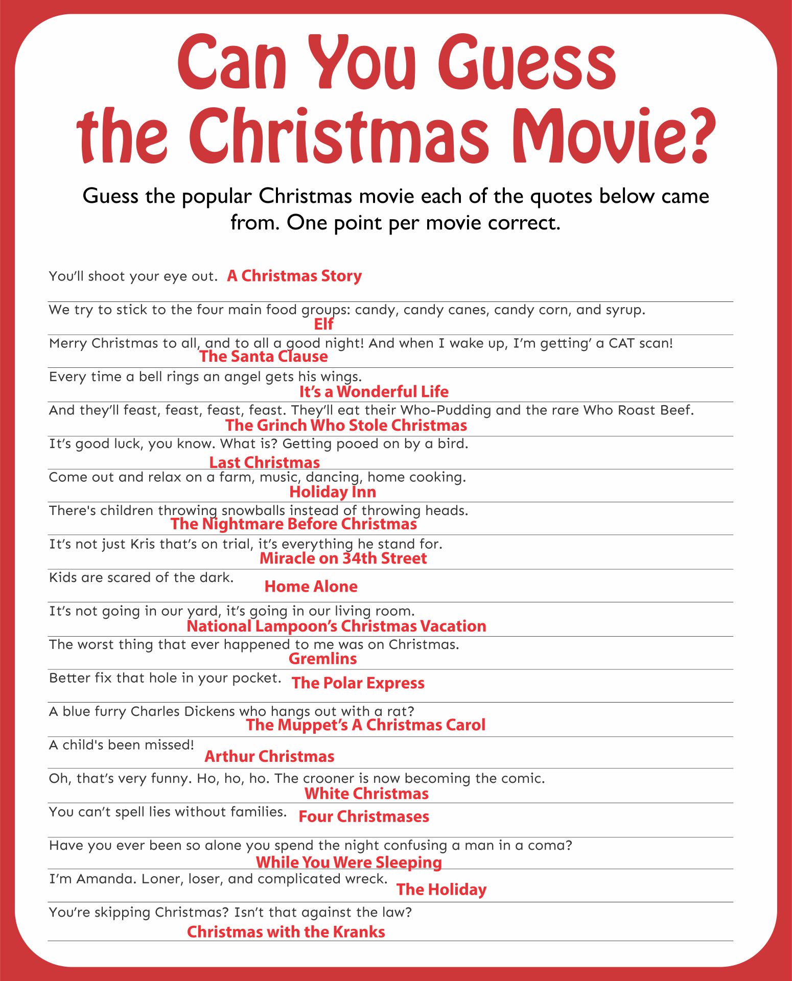 15 Best Printable Christmas Trivia Questions 