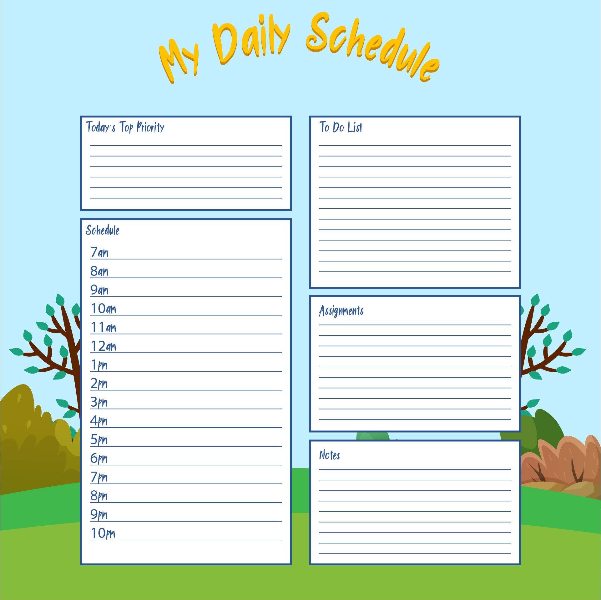 Printable Kids Daily Schedule Template