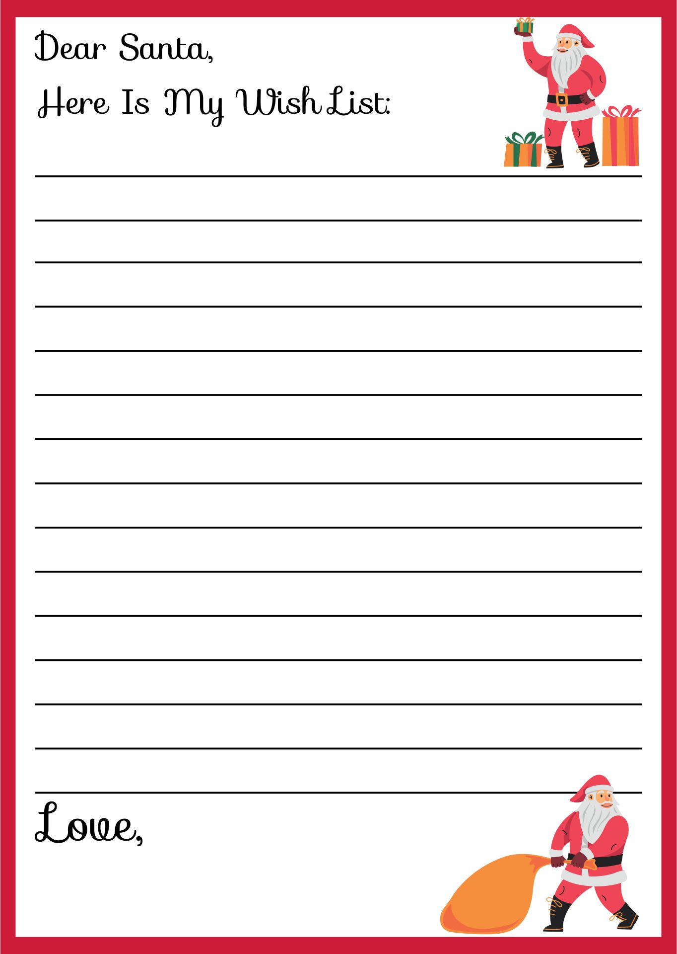 Printable Letter To Santa Christmas Wish List Template