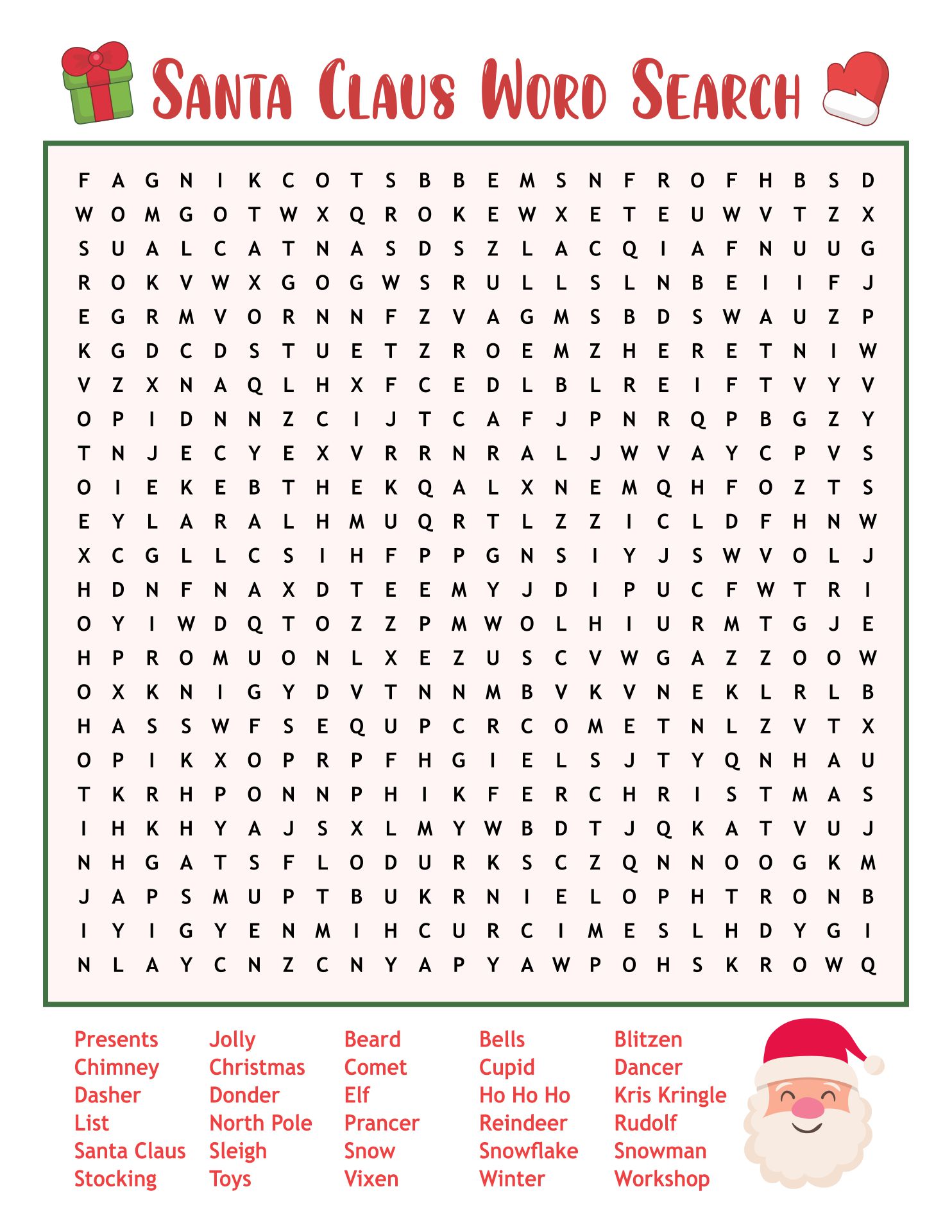 Printable Santa Claus Word Search
