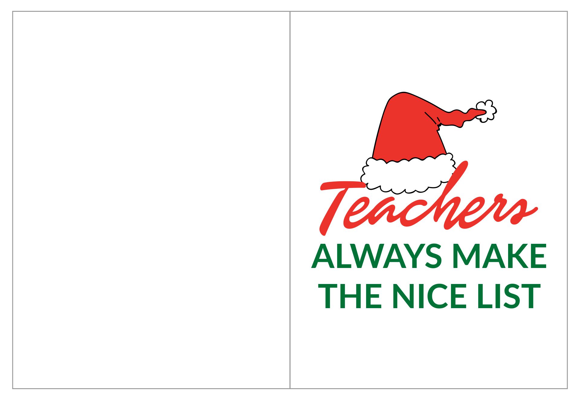 Printable Teacher Thank You Christmas Cards