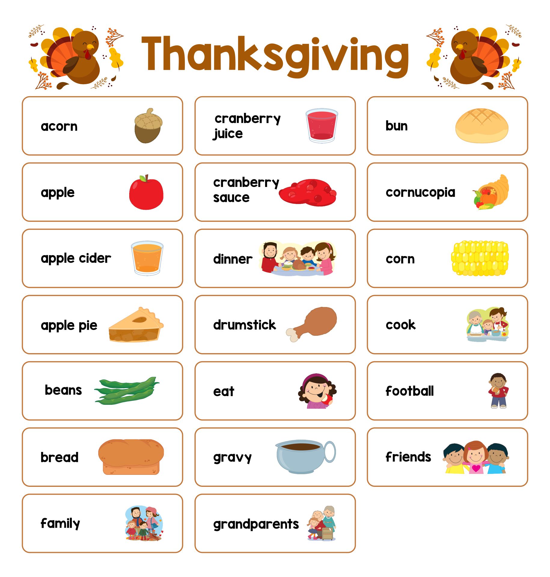 Printable Thanksgiving Classroom Word Wall Bulletin Board