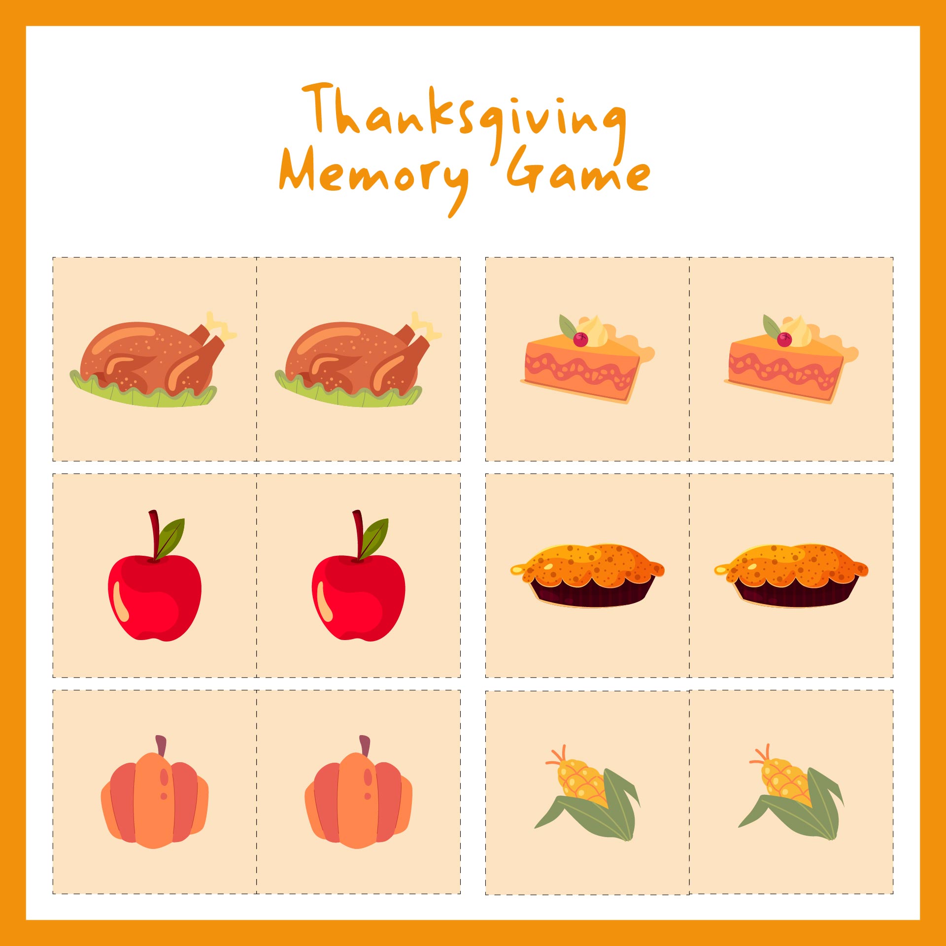 Printable Thanksgiving Food Memory Game For Toddlers & Preschoolers