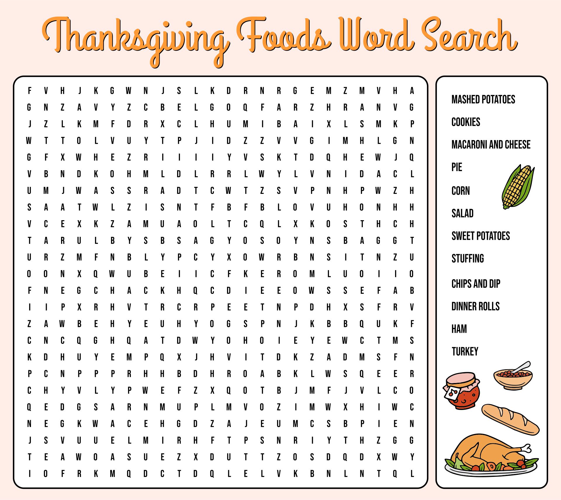 Printable Thanksgiving Foods Word Search