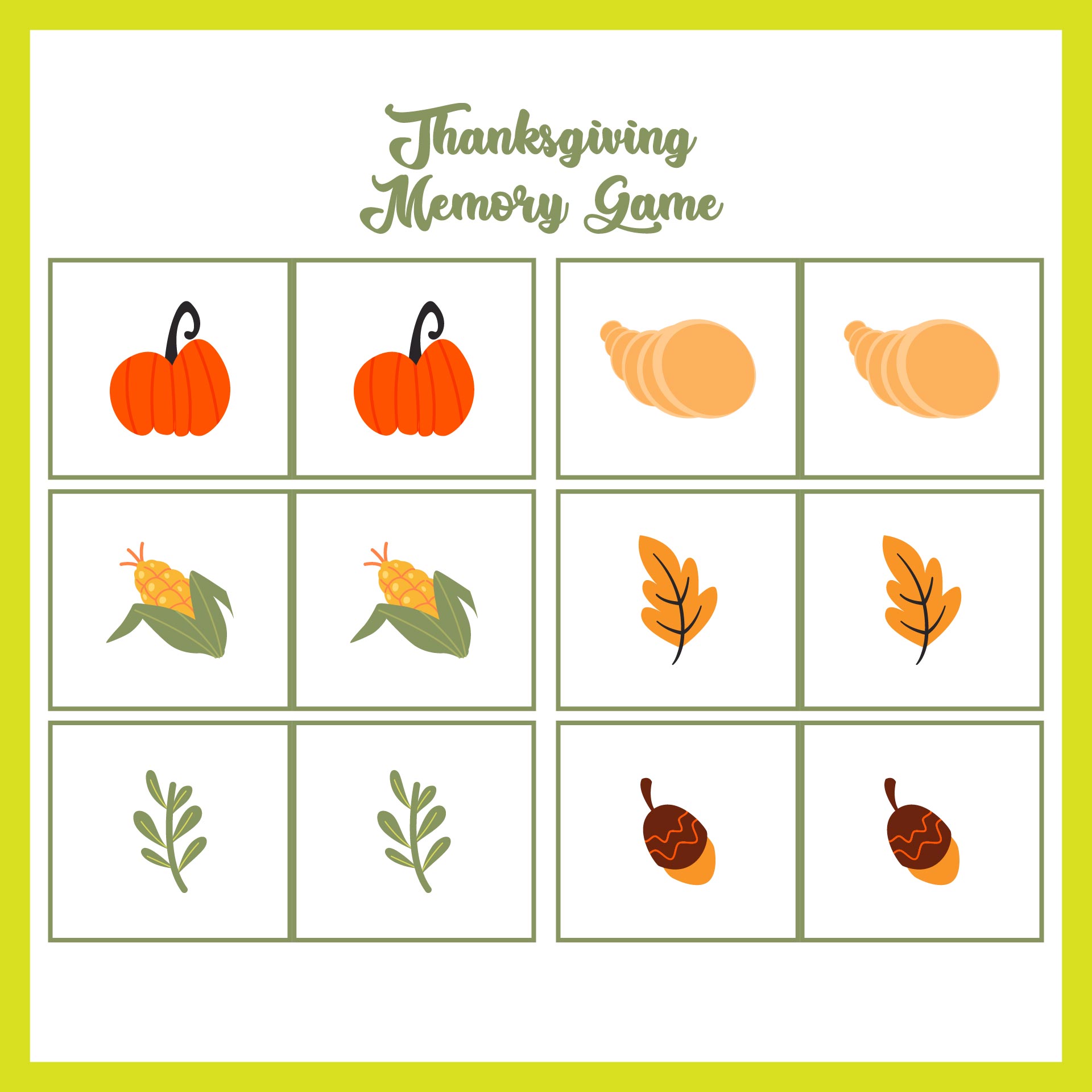 Printable Thanksgiving Matching Game