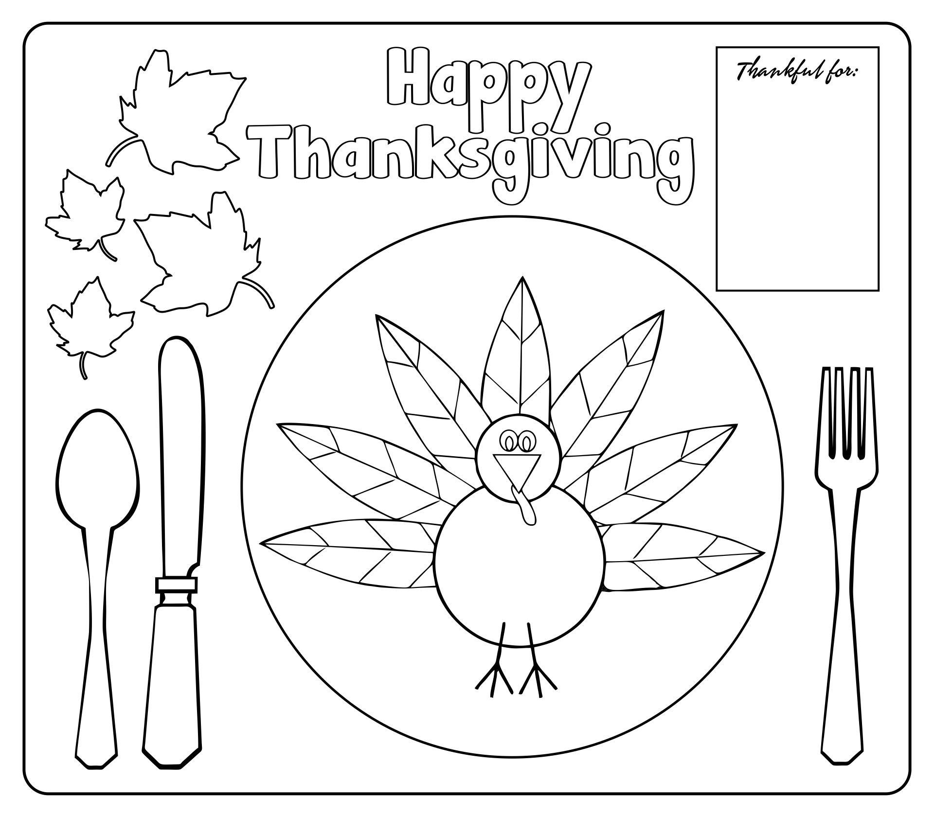 Printable Thanksgiving Placemats For Kindergarten
