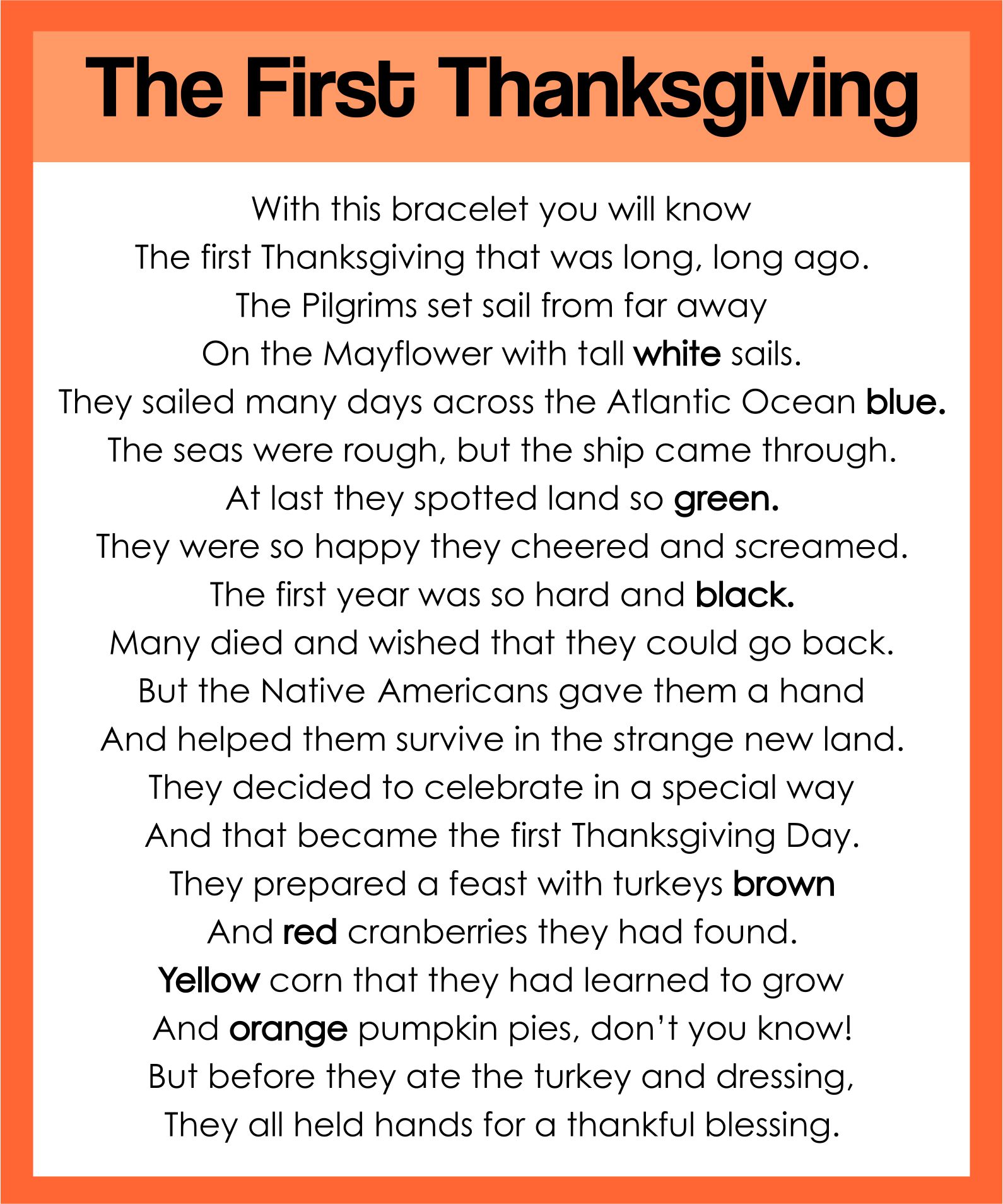 Printable Thanksgiving Story