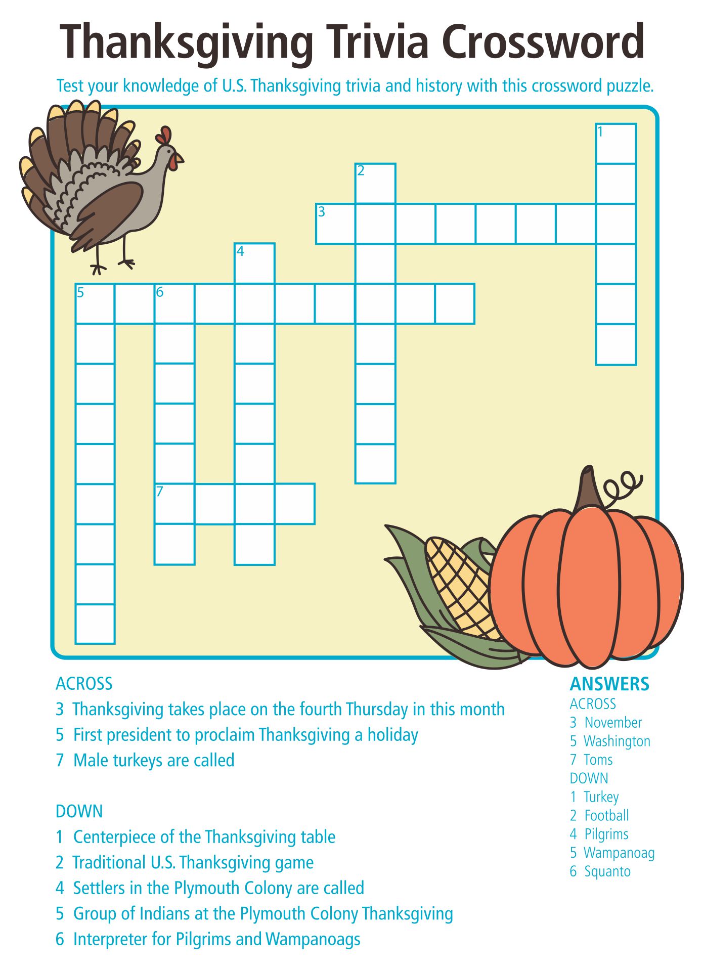 Printable Thanksgiving Trivia Questions Answers & Games