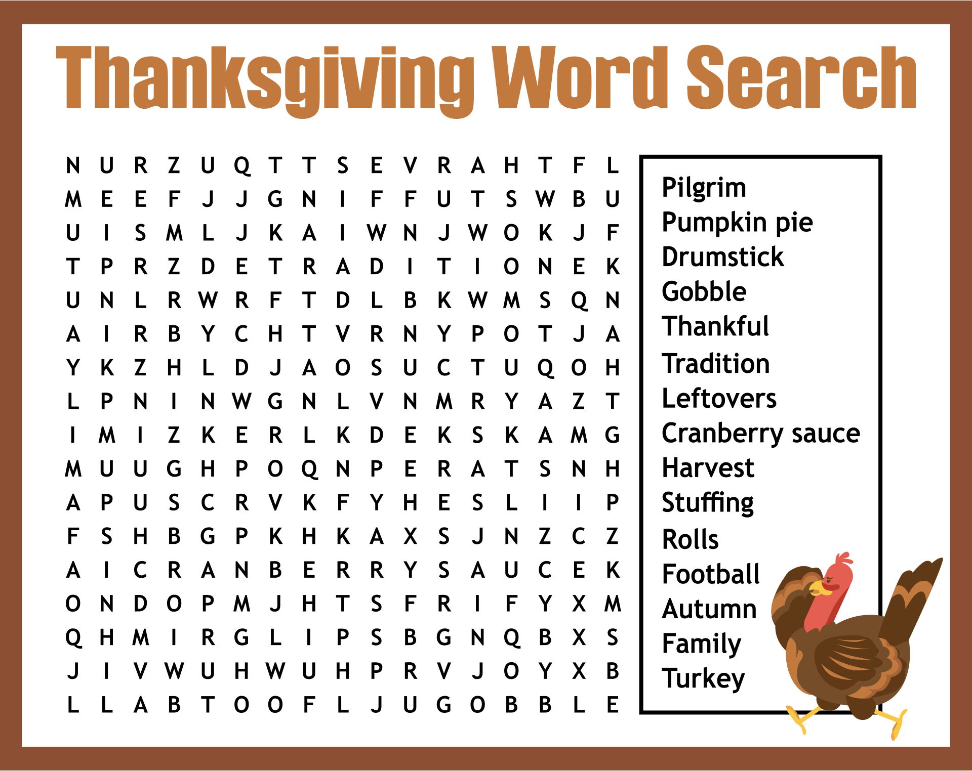 Printable Thanksgiving Word Search Easy