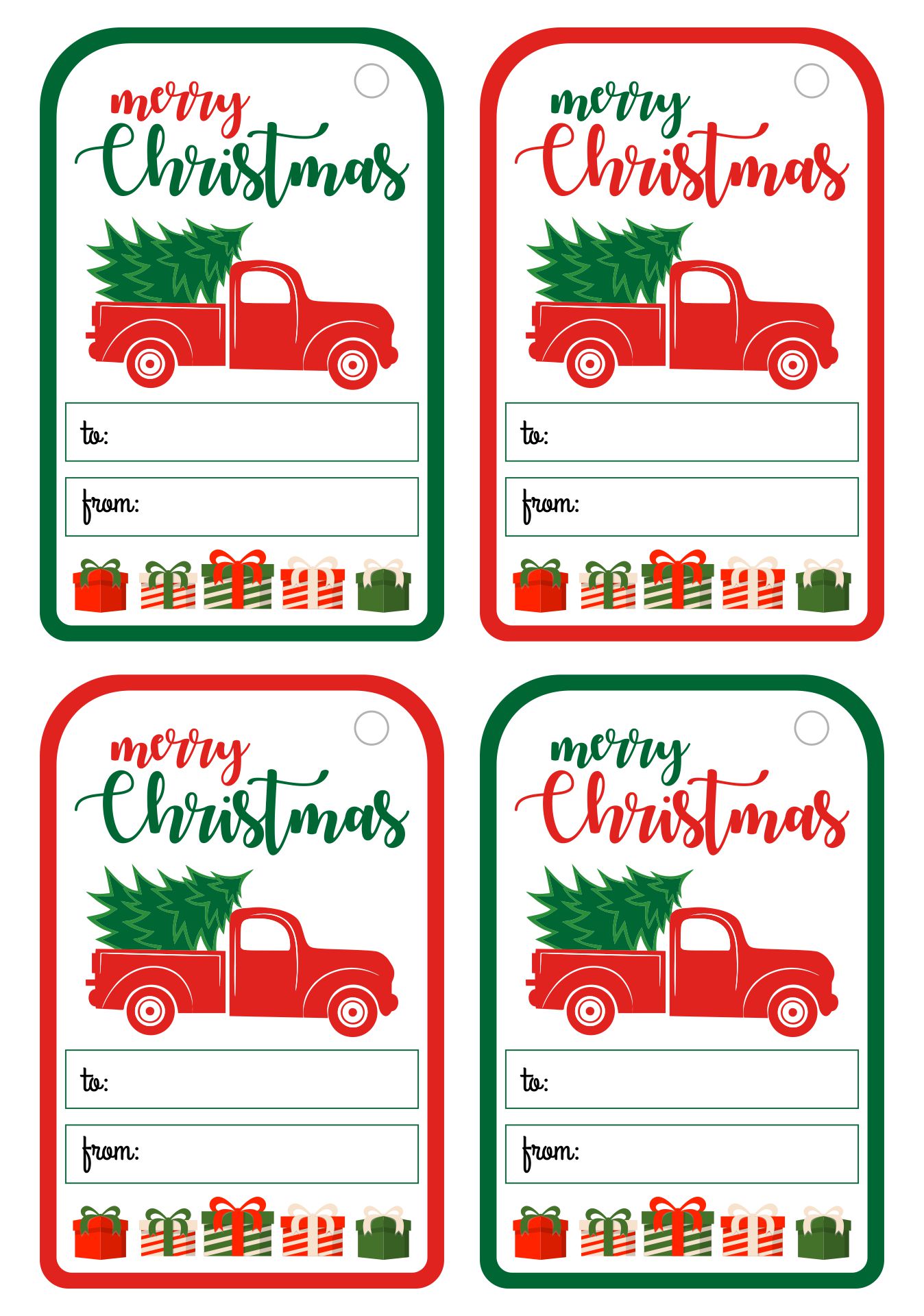 Red Truck Christmas Tree Gift Tags Printable